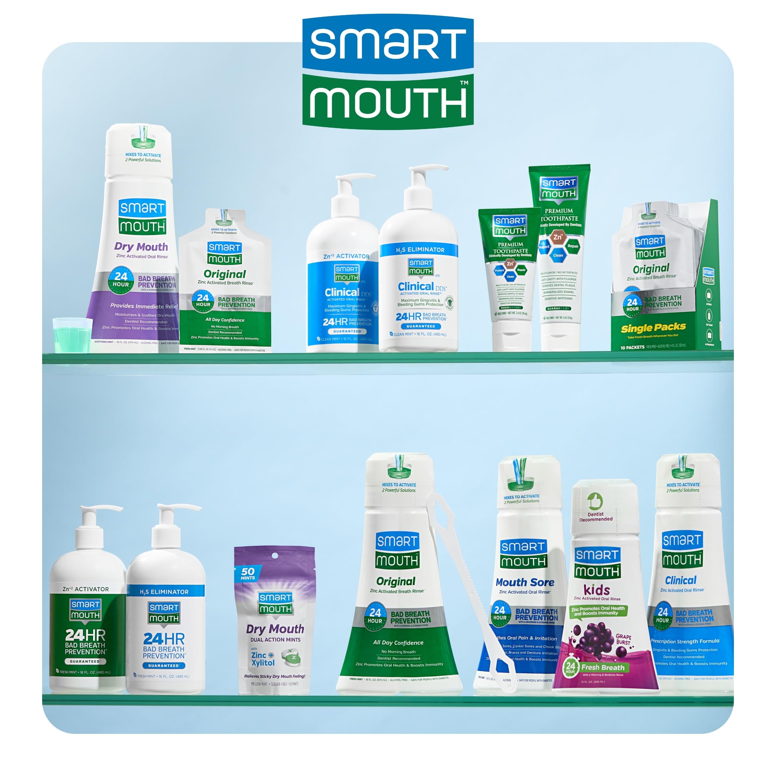 SmartMouth Dry Mouth Dual-Action Mints - Sugar-Free (50 Count, 4 Pack) - Mellow Mint