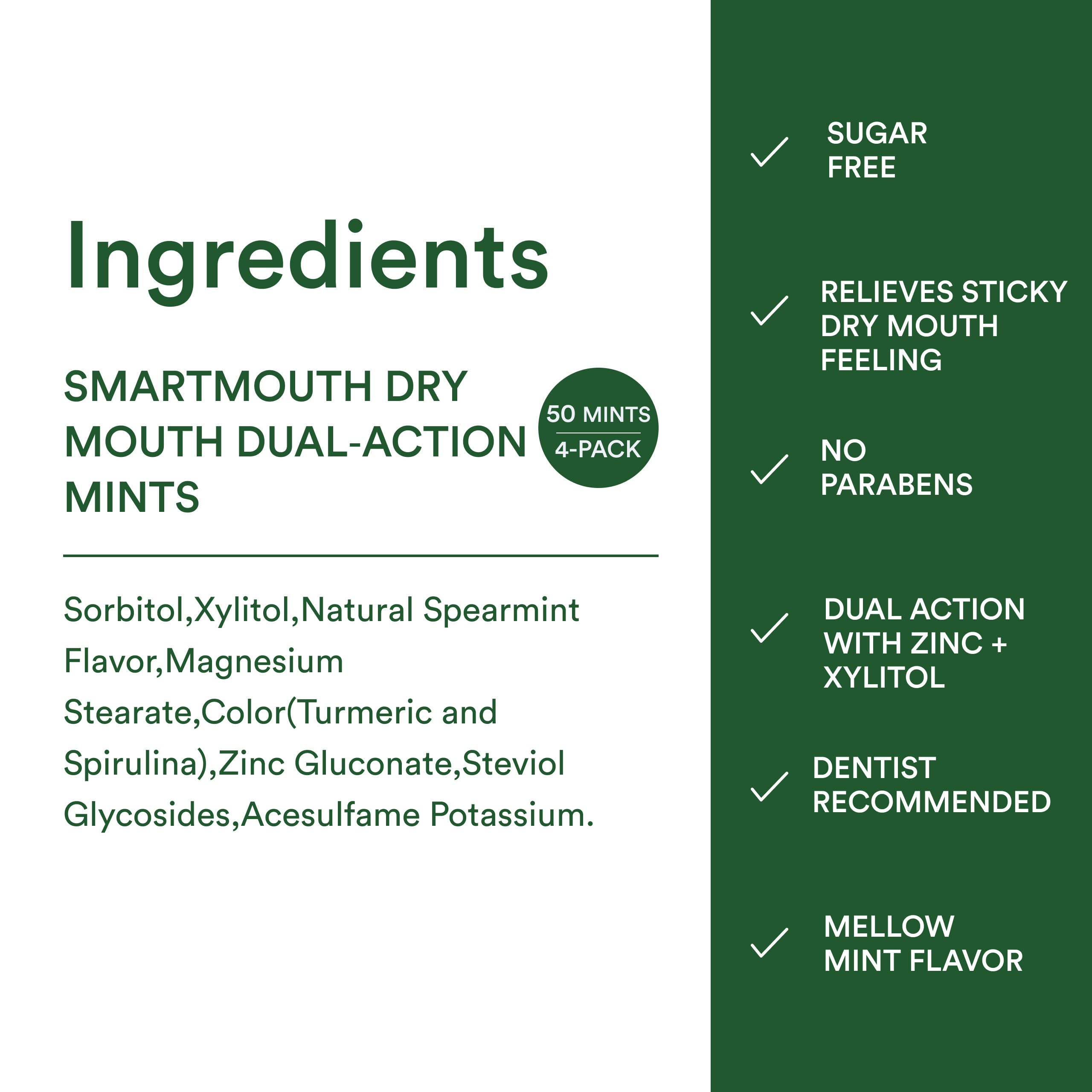 SmartMouth Dry Mouth Dual-Action Mints - Sugar-Free (50 Count, 4 Pack) - Mellow Mint