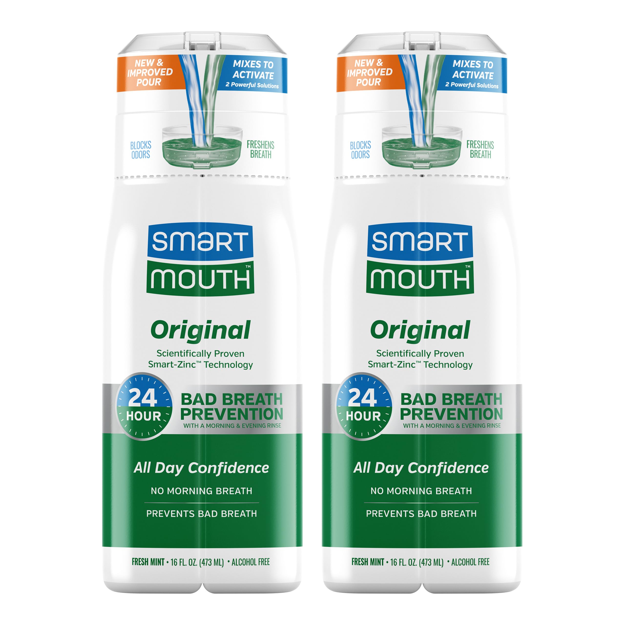 SmartMouth Original Activated Mouthwash – 24-Hour Fresh Breath, Mint, 2-Pack (16 oz)