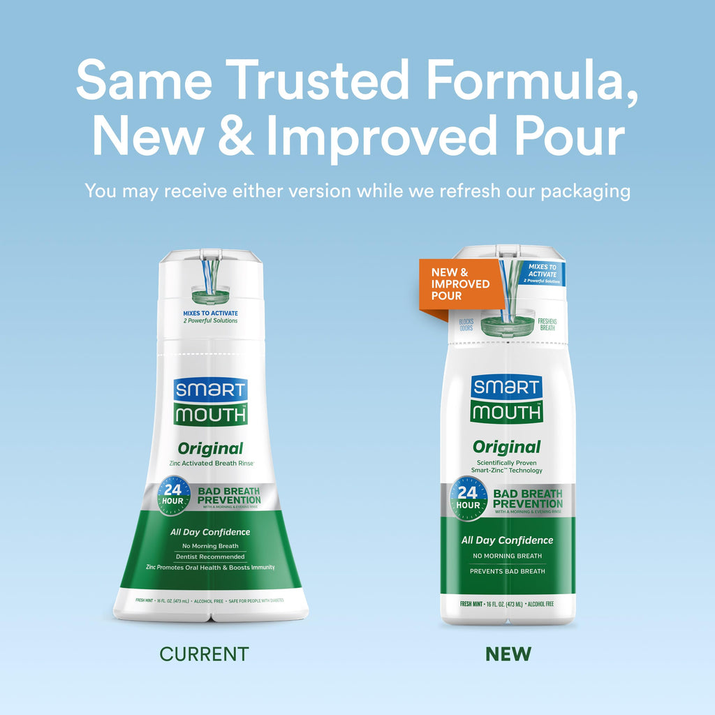SmartMouth Original Activated Mouthwash – 24-Hour Fresh Breath Mint (16 oz, 3 Pack)