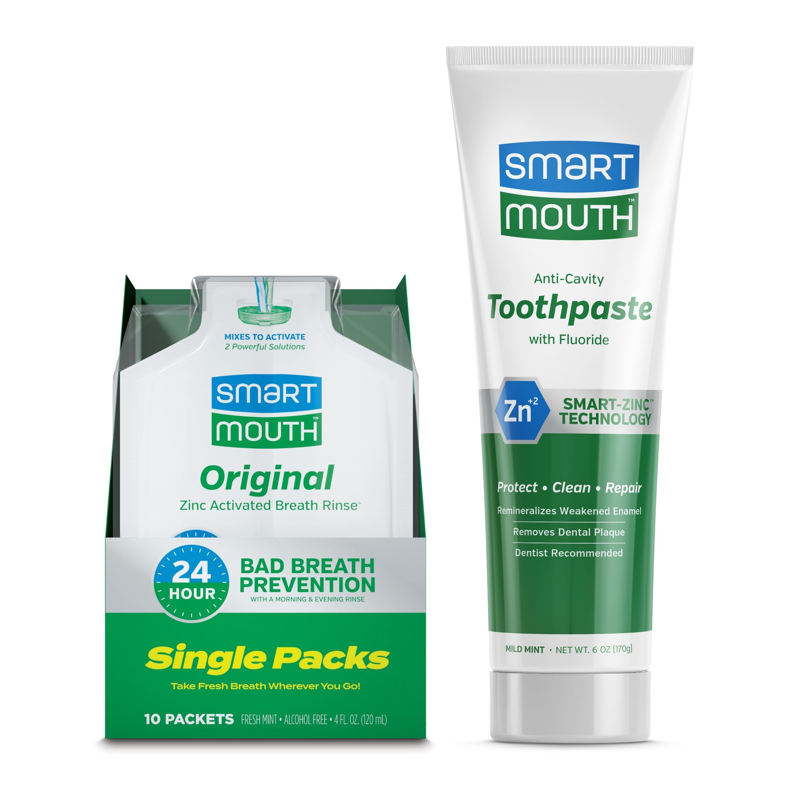 SmartMouth Original Activated Mouthwash Singles & Premium Zinc Ion Toothpaste