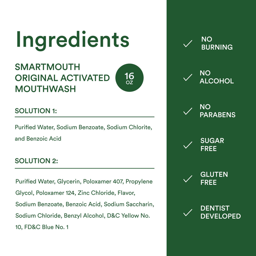 SmartMouth Original Activated Mouthwash & Tongue Cleaner – Bad Breath Support, Mint