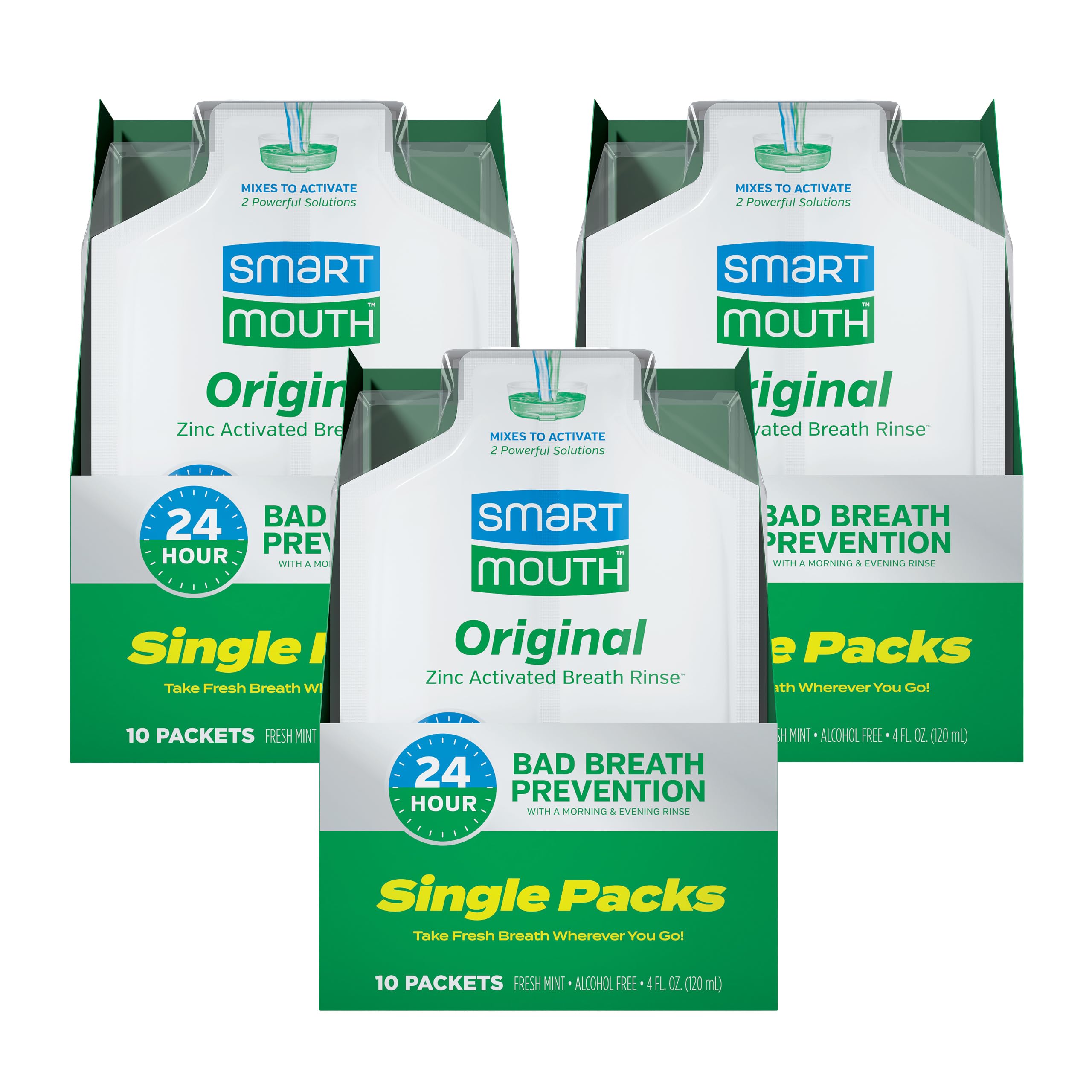 SmartMouth Original Activated Mouthwash - Single Packs, Travel Size, Fresh Mint, 30 Pack