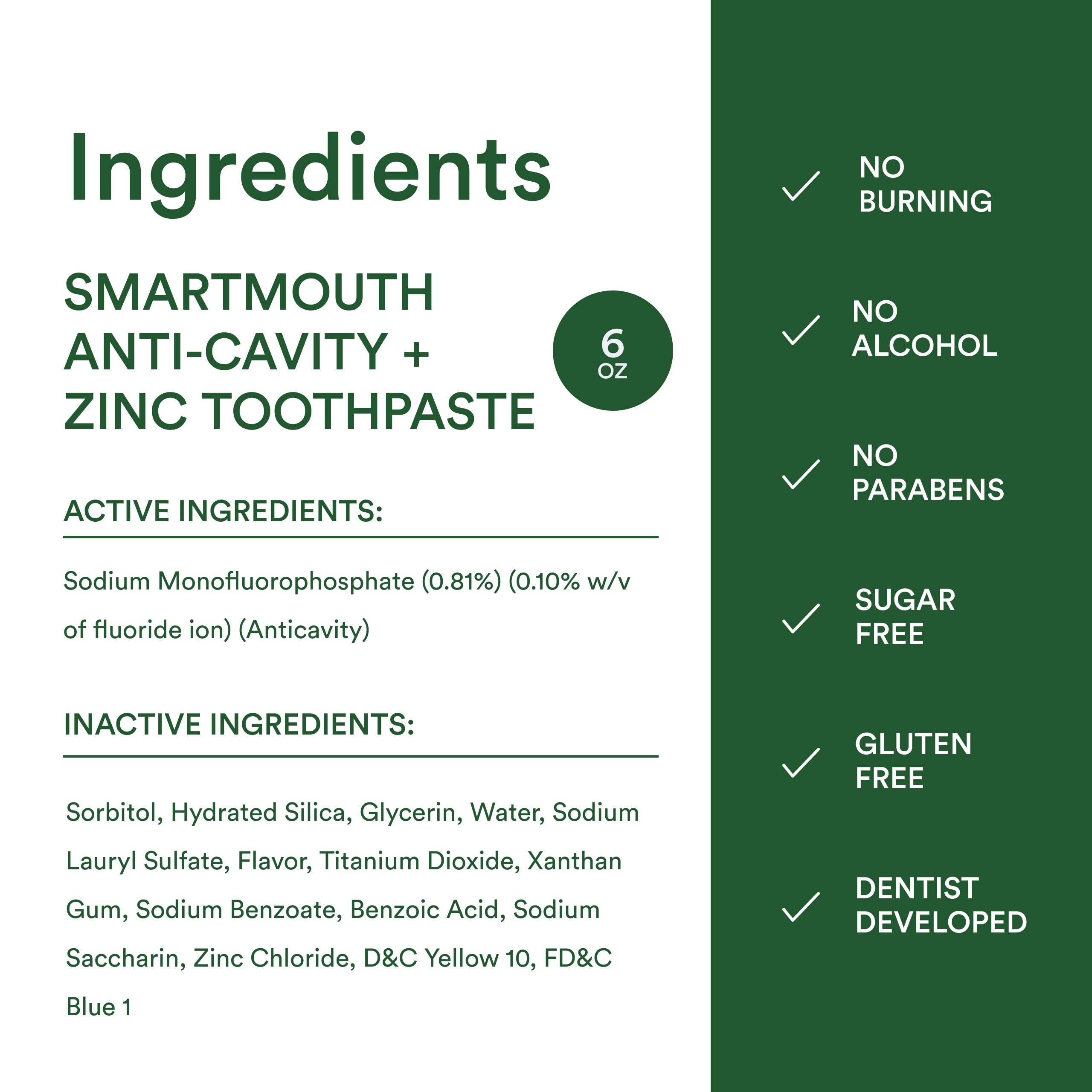 SmartMouth Premium Zinc Ion Toothpaste – Cavity, Enamel & Plaque Protection, 6 oz (1 Pack)