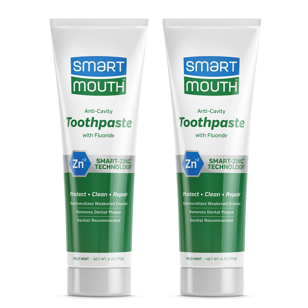 SmartMouth Premium Zinc Ion Toothpaste – Whitening, Fluoride, 6 oz 2-Pack – Anti-Cavity & Enamel Strengthening, Mild Mint