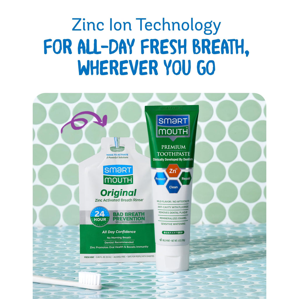 SmartMouth Original Activated Mouthwash Singles & Premium Zinc Ion Toothpaste