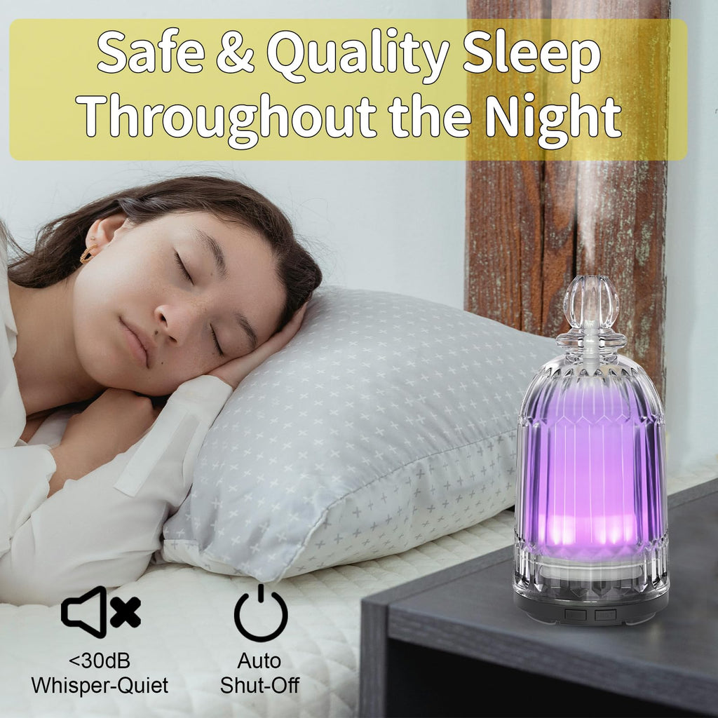 Smartwell 120ml Glass Diffuser - Ultrasonic Aroma Diffuser, 7-Color LED, Auto Shut-Off (Black Bottom)
