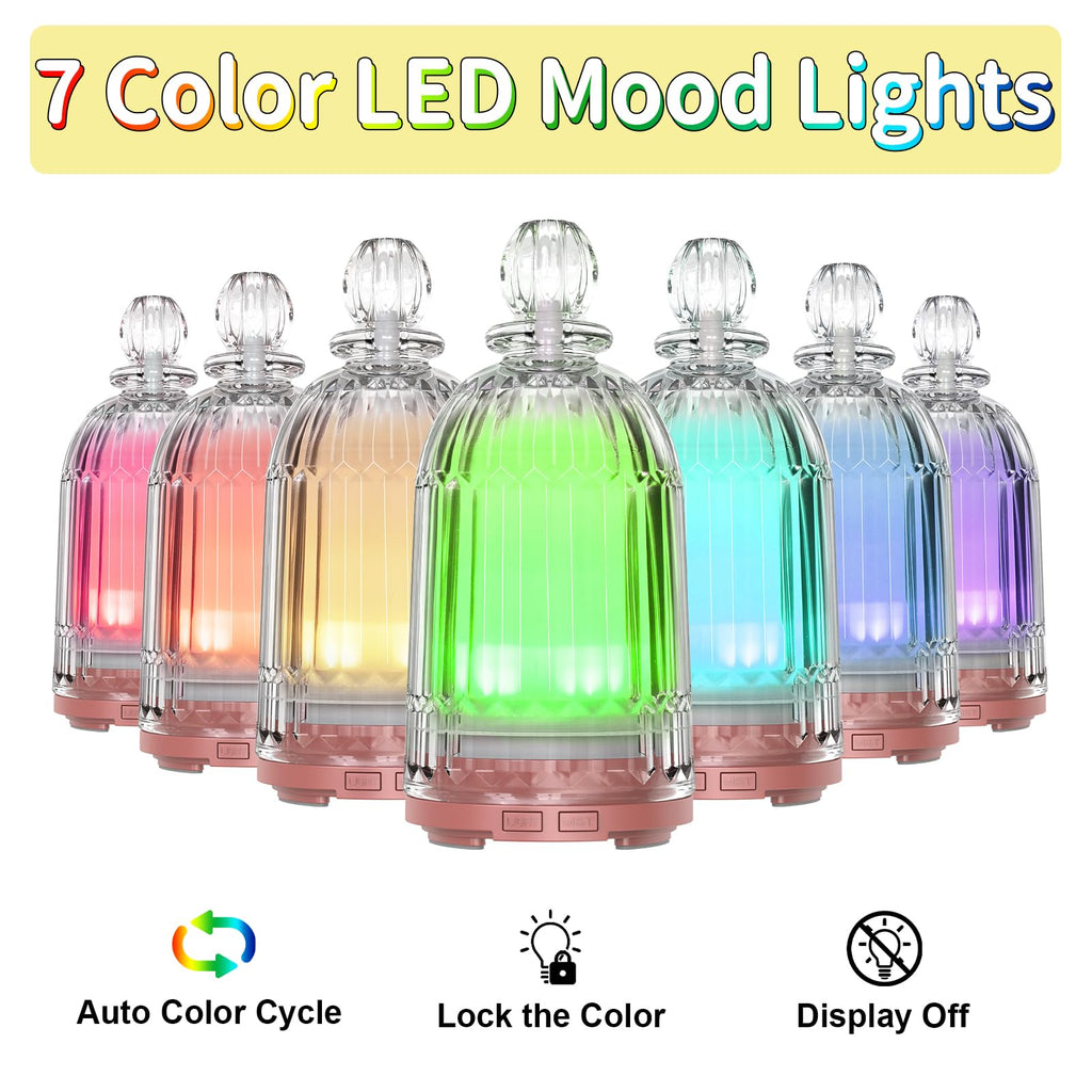 Smartwell Glass Essential Oil Diffuser 120ml – Copper Bottom, 7-Color LED, Auto Shut-Off