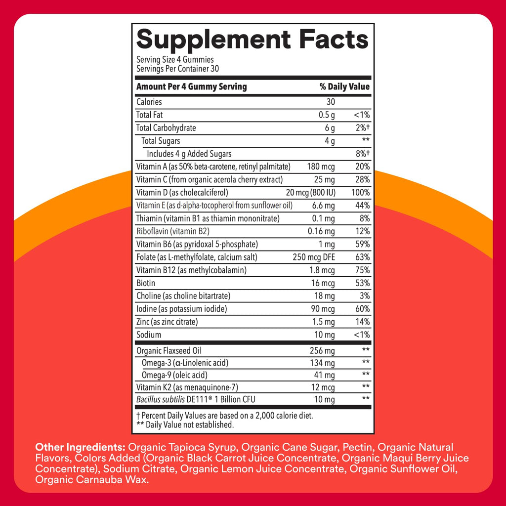 SmartyPants Organic Kids Multivitamin Gummies with Probiotics, Omega-3 ALA, Vitamin D3, C, B Vitamins, Zinc — 120 Count (30 Day Supply)