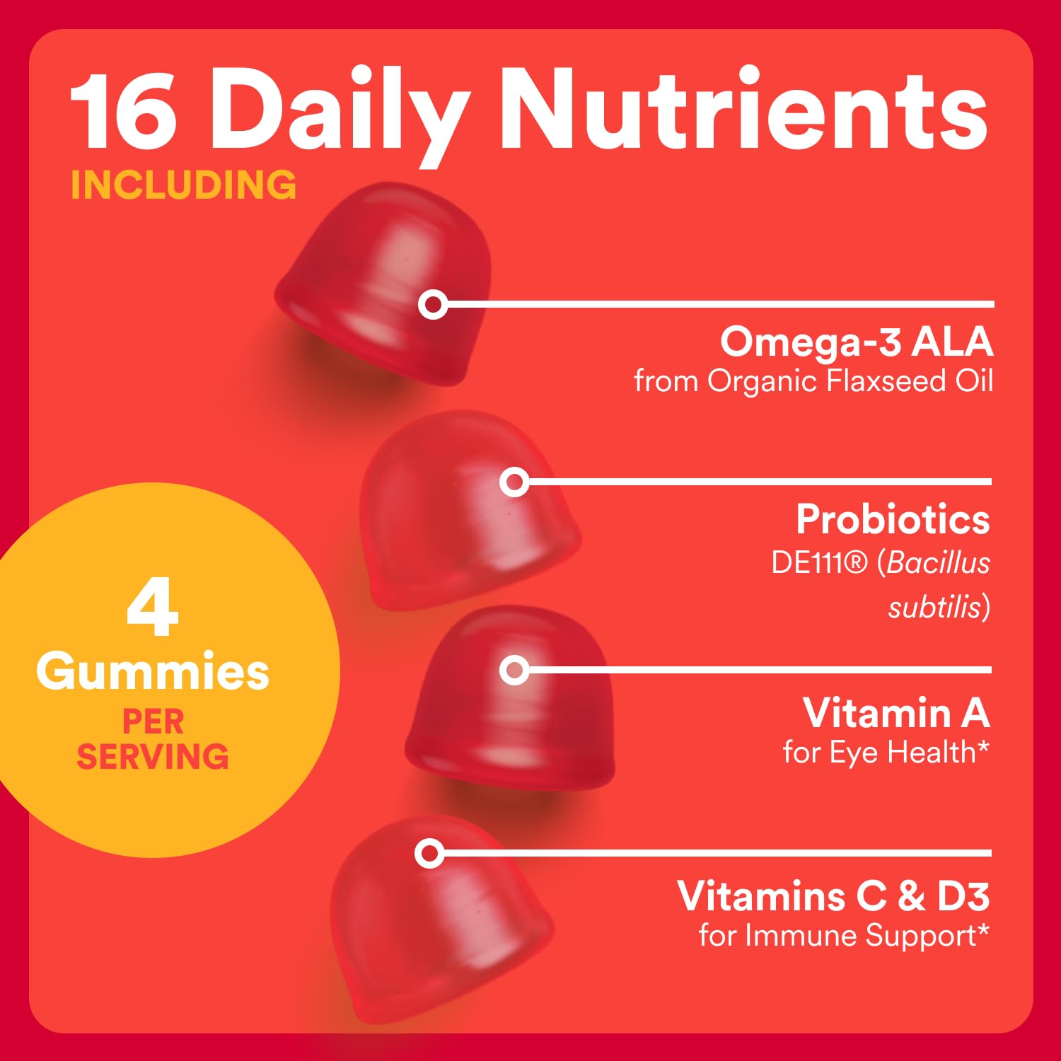 SmartyPants Organic Kids Multivitamin Gummies with Probiotics, Omega-3 ALA, Vitamin D3, C, B Vitamins, Zinc — 120 Count (30 Day Supply)
