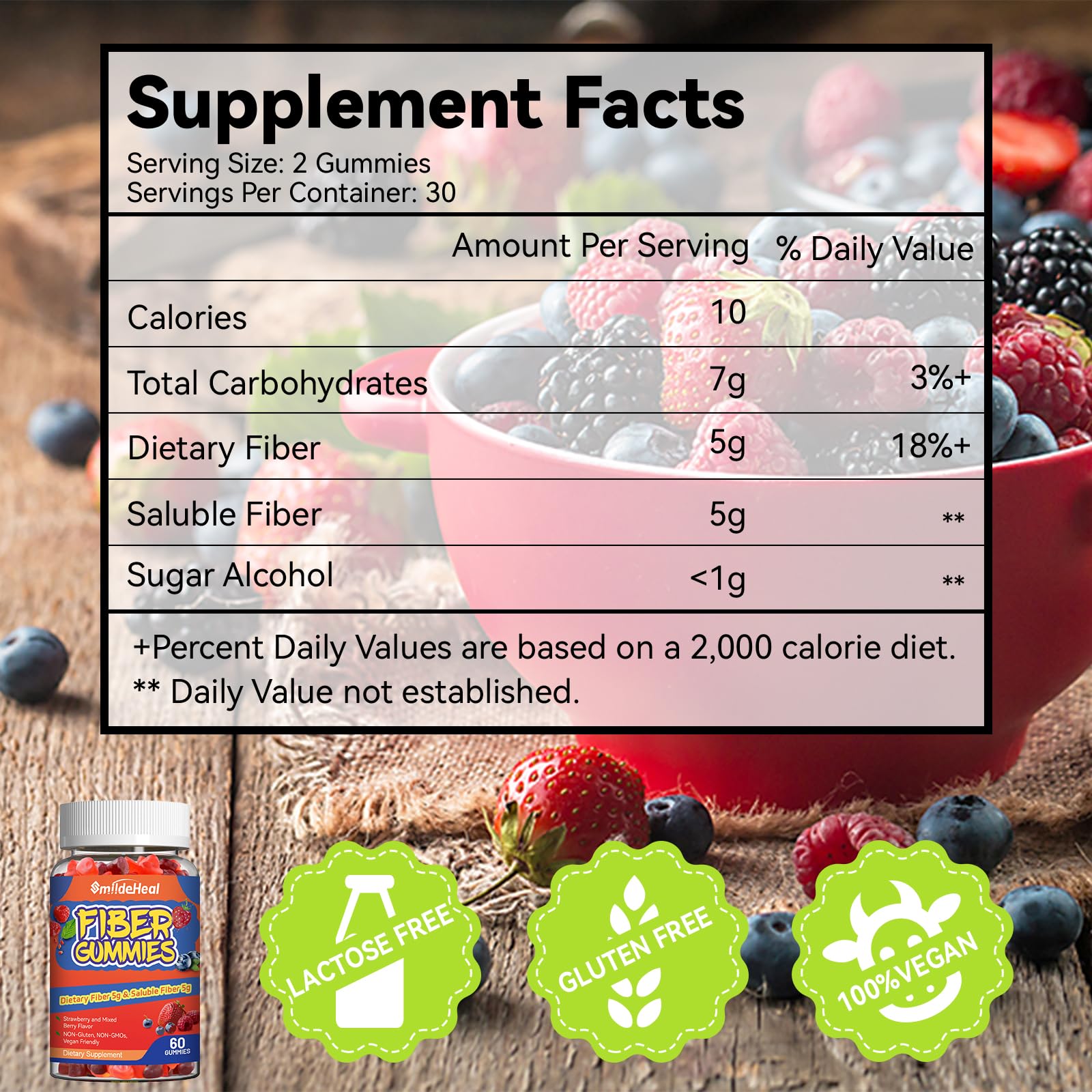 SmildeHeal Fiber Gummies – Dietary Fiber for Gut Health, Vegan, Non-GMO, Gluten-Free | 60 Count