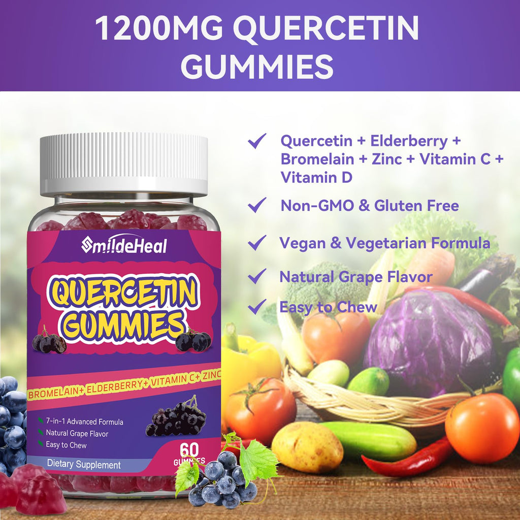 SmildeHeal 2 Pack Quercetin Gummies 1200MG – Vegan Immune Support