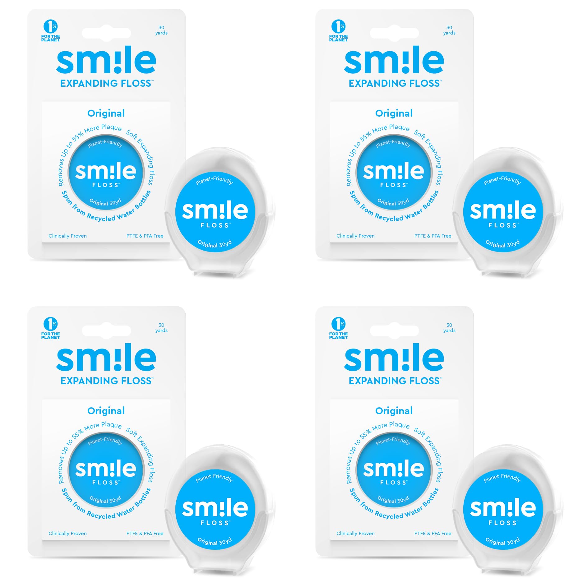 Smile Expanding Floss - Premium Woven Dental Floss with Plant-Based Wax (4-Pack, 30 Yards Each)