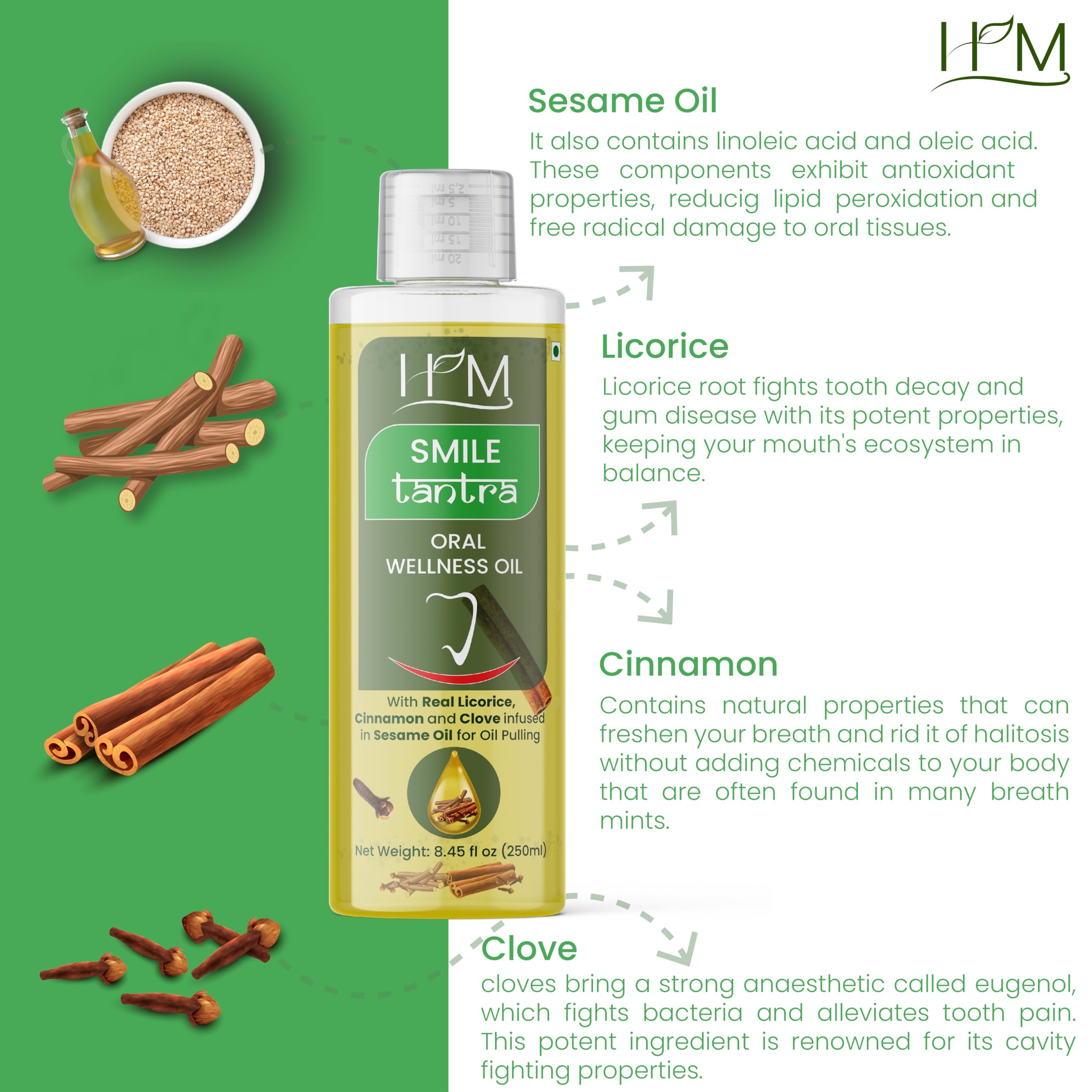 Smile Tantra Oral Wellness Oil for Oil Pulling – Fresh Breath, Teeth Whitening & Gum Care | Licorice, Cinnamon & Clove in Sesame Oil | Alcohol-Free 8.45 fl oz