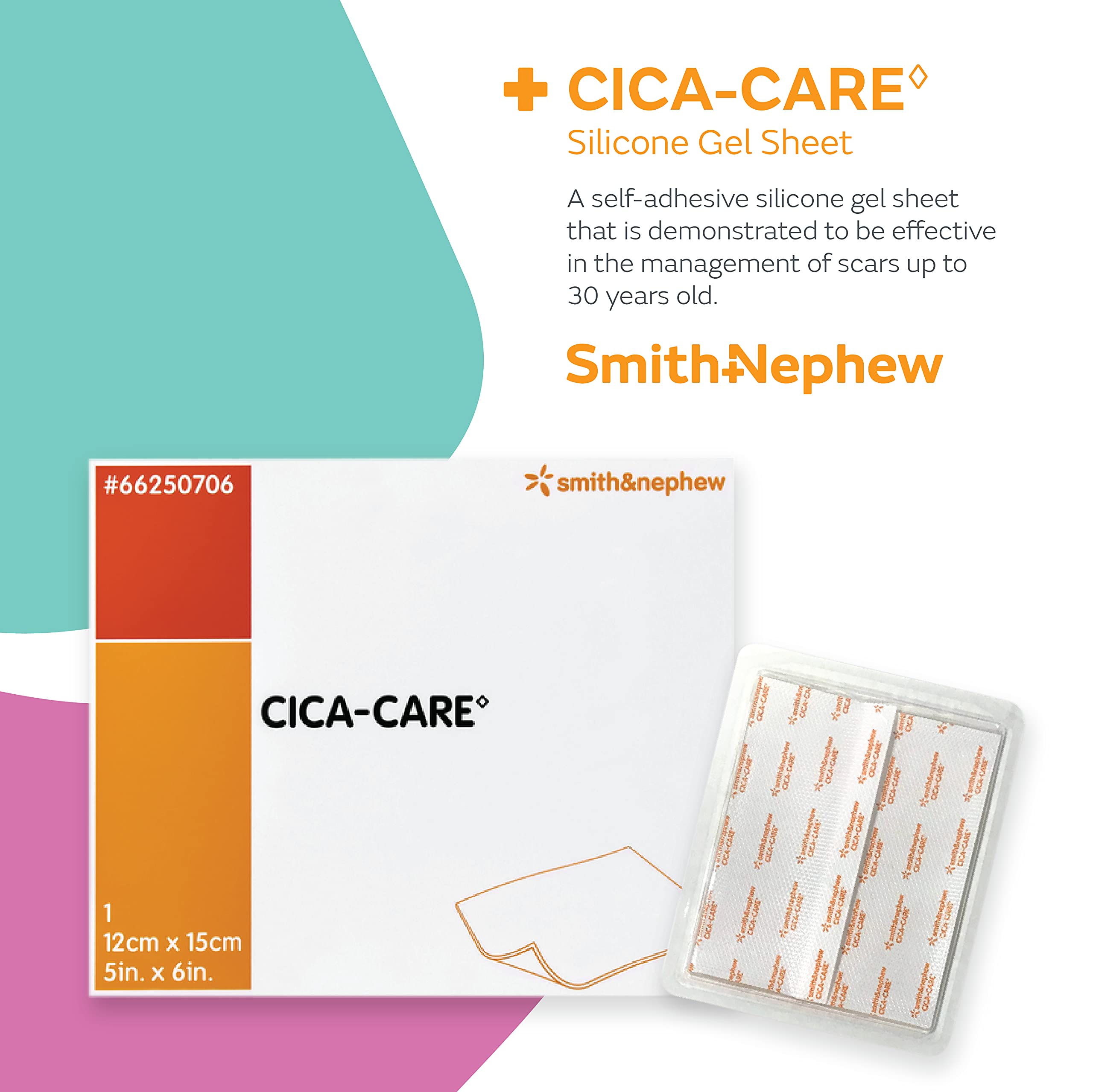 Smith & Nephew CICA-Care Silicone Gel Sheet for Scar Management, 5 x 6 in