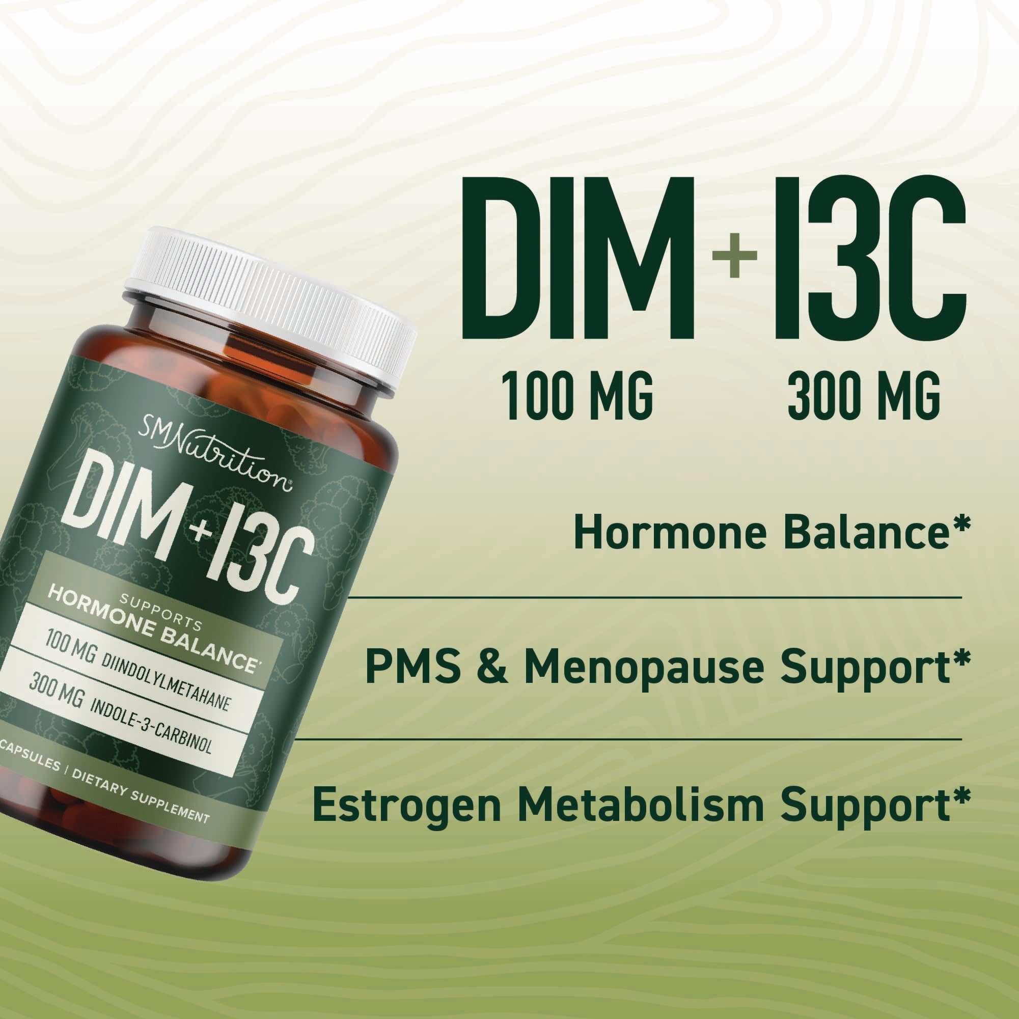 SMNutrition DIM & Indole-3-Carbinol for Hormone Balance | I3C Complex | Estrogen Balance | Vegan, Non-GMO, Gluten-Free | 60 Ct