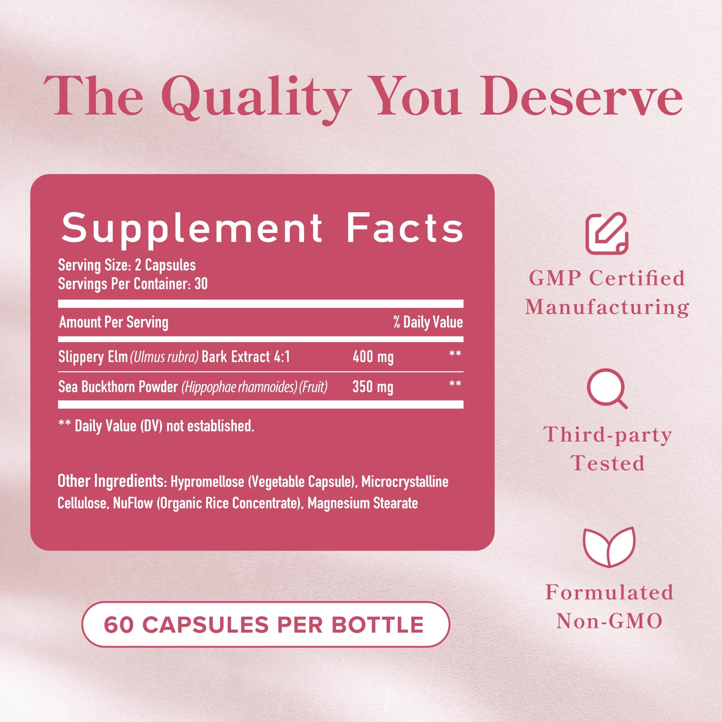 SMNutrition Slippery Elm for Women — Vaginal Moisture & Dryness Support | 60 Capsules | Non-GMO