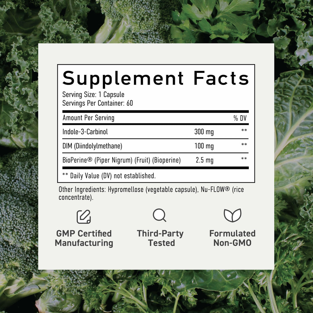 SMNutrition DIM & Indole-3-Carbinol for Hormone Balance | I3C Complex | Estrogen Balance | Vegan, Non-GMO, Gluten-Free | 60 Ct