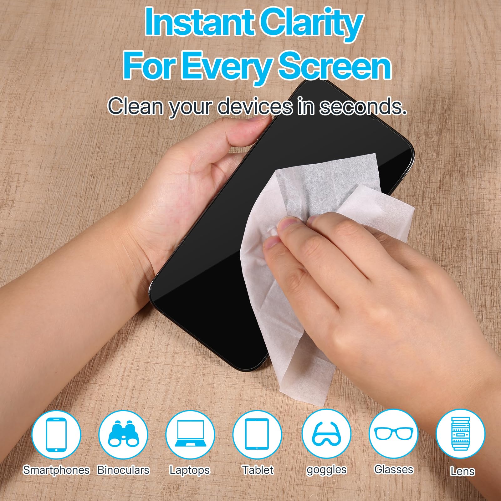 SmoTecQ Eyeglass Cleaning Wipes Kit – 180 Wipes + 2 Microfiber Cloths