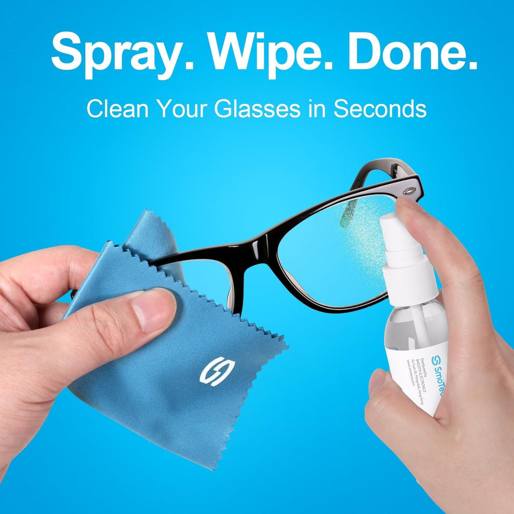 SmoTecQ Glasses Cleaner Kit – Alcohol-Free Spray & Microfiber Cloths
