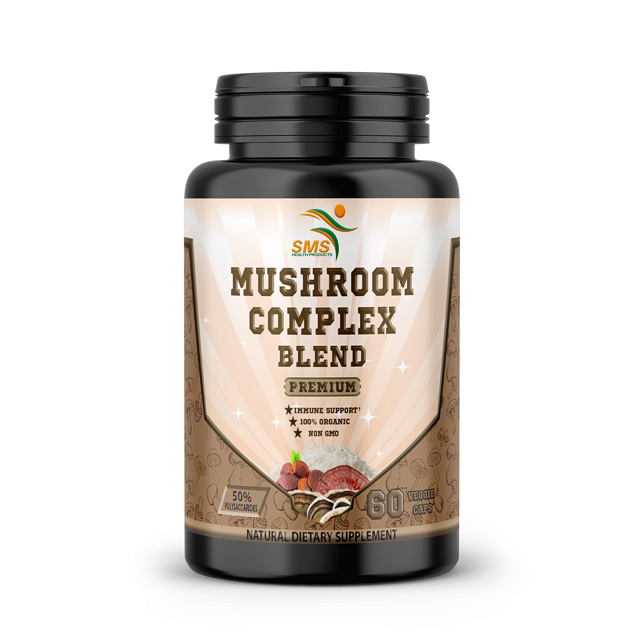 SMSHEALTH Mushroom Capsules - 50% Polysaccharides, 2000mg Daily – Lion's Mane, Reishi, Turkey Tail