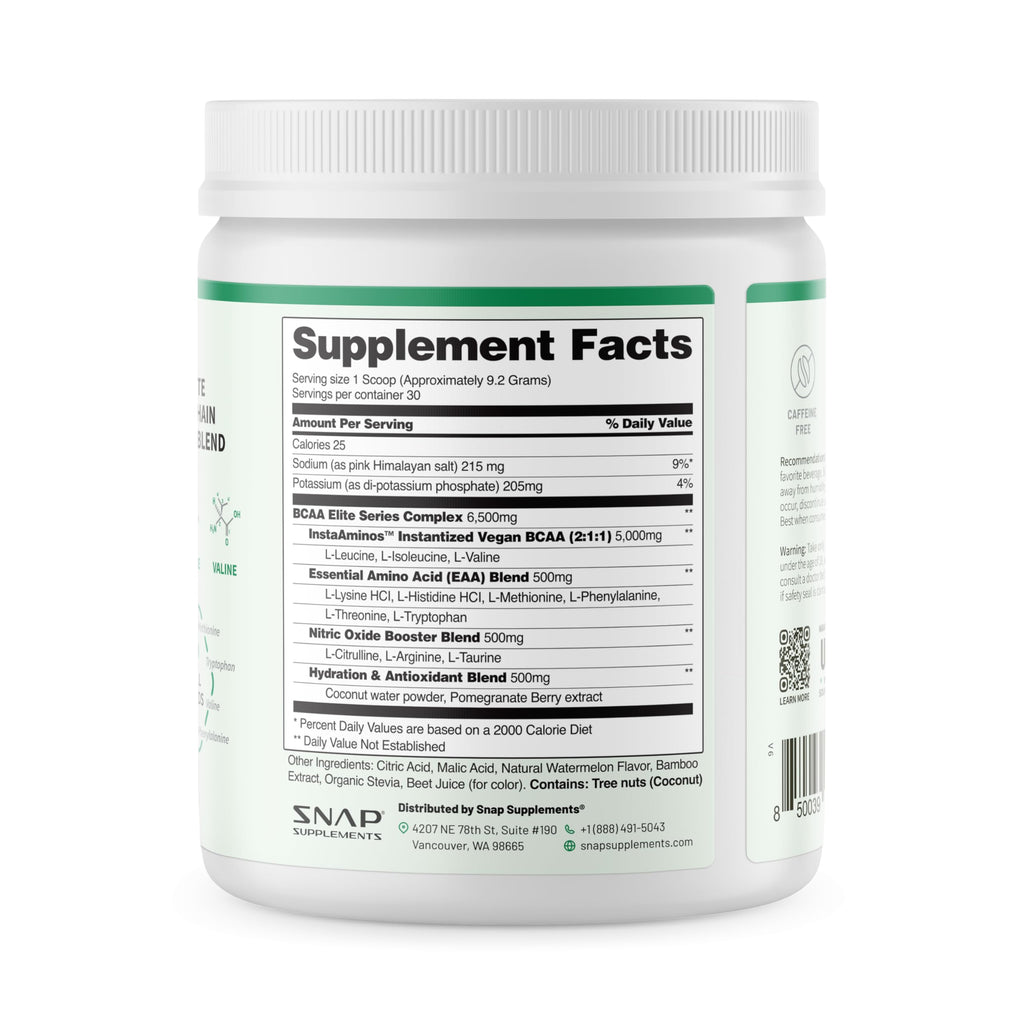 Snap BCAA Powder – Essential Amino Energy, Nitric Oxide Booster, Watermelon (30 Servings)
