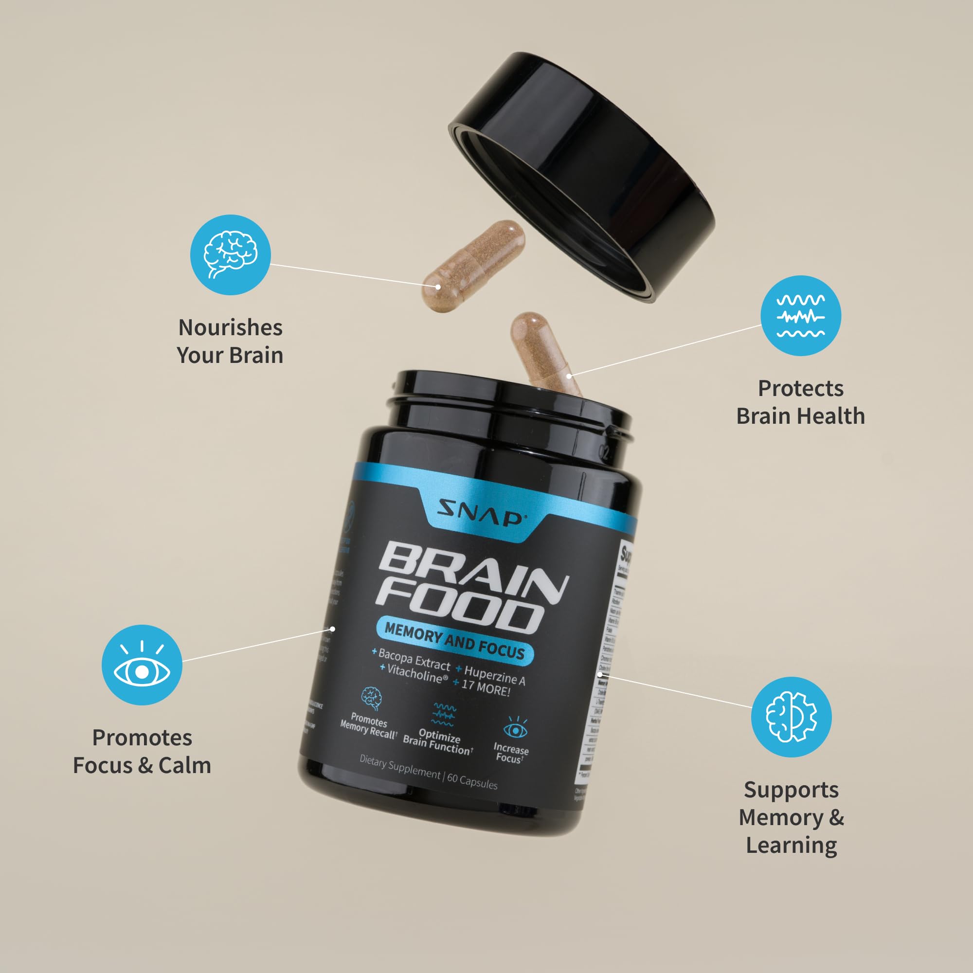 Snap Supplements Brain Booster Nootropics - Memory & Focus, 60 Caps