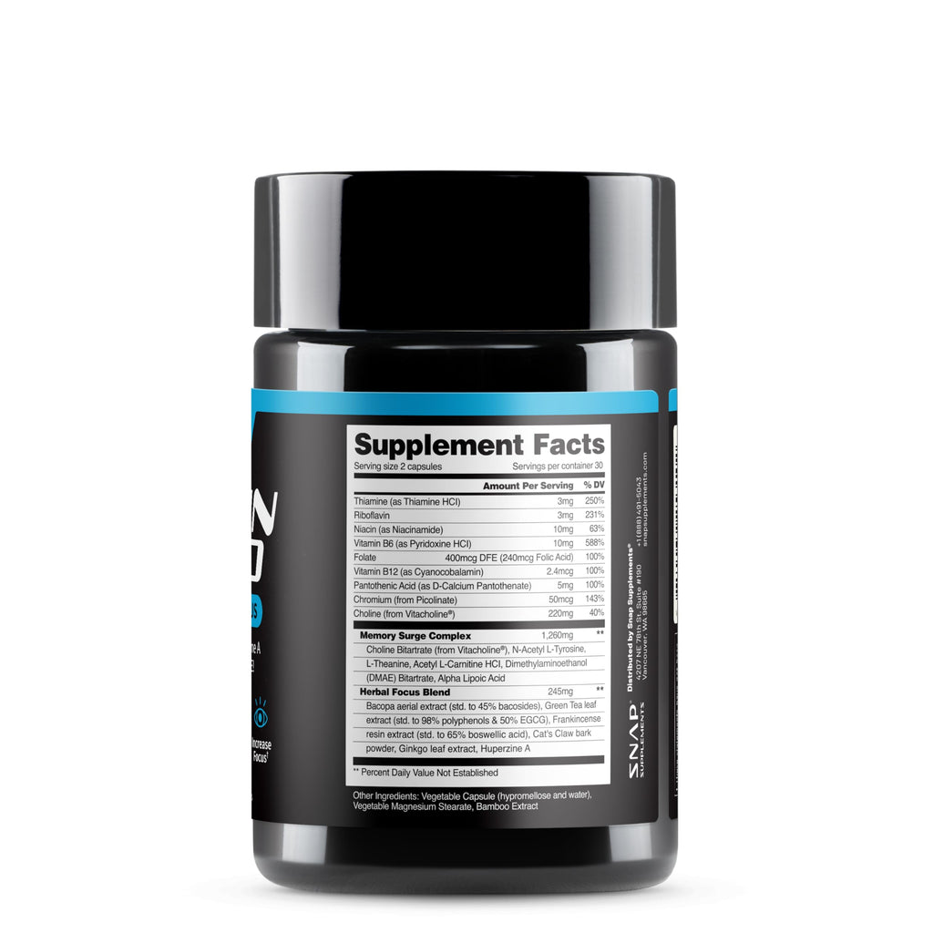 Snap Supplements Brain Booster Nootropics - Memory & Focus, 60 Caps