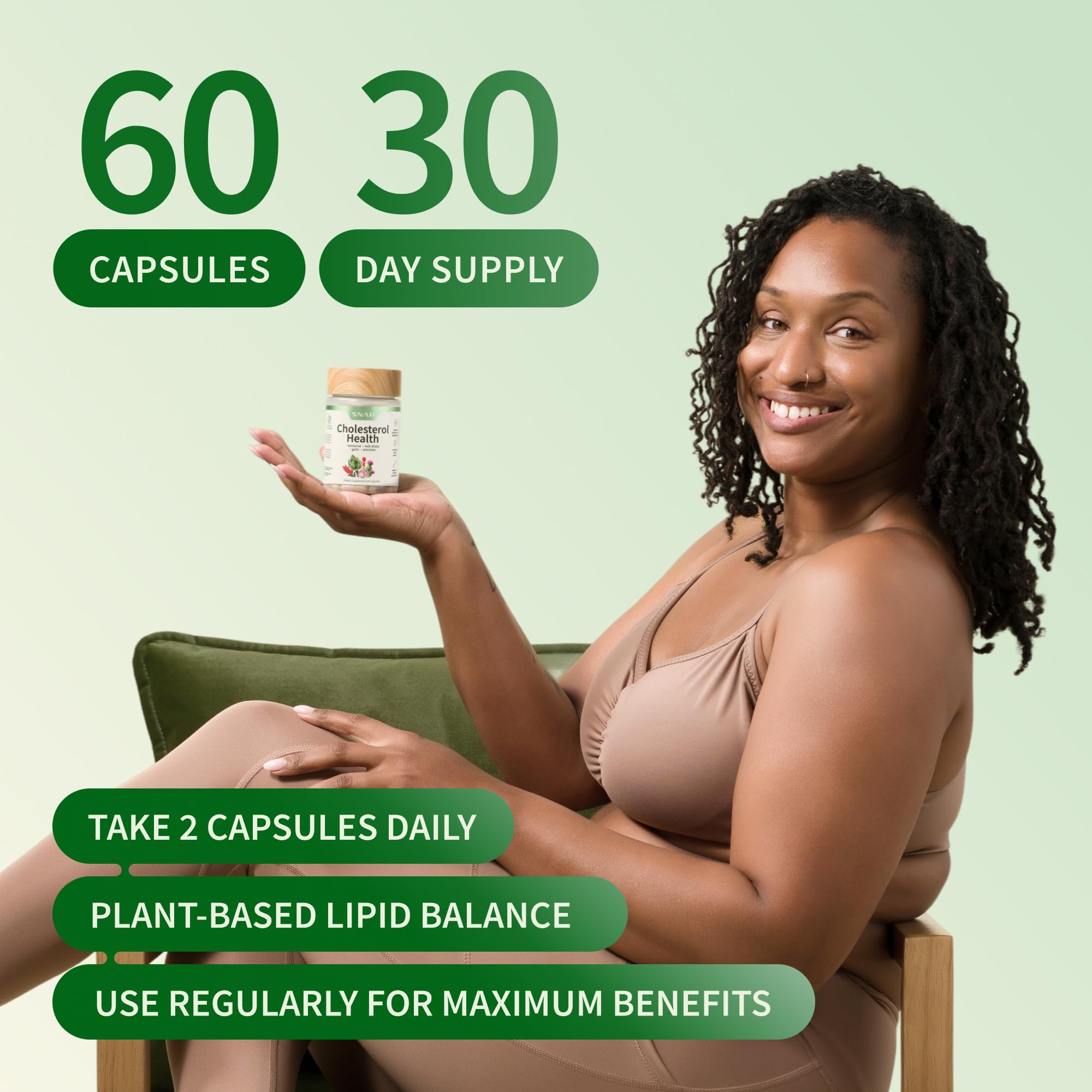 Snap Supplements Cholesterol Health - Natural Support for Heart, Liver, Digestive and Metabolic Health, 60 Vegetarian Capsules (30 Servings, 1 Month Supply)