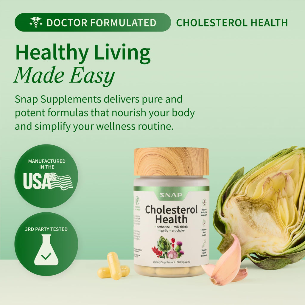 Snap Supplements Cholesterol Health - Natural Support for Heart, Liver, Digestive and Metabolic Health, 60 Vegetarian Capsules (30 Servings, 1 Month Supply)