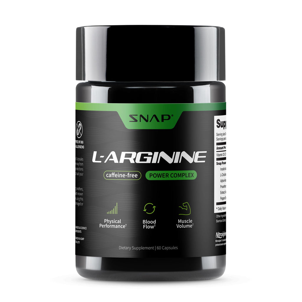 Snap Supplements L Arginine Capsules – Energy, Blood Flow, Muscle Growth & Cardio Health | 60 Veg Capsules