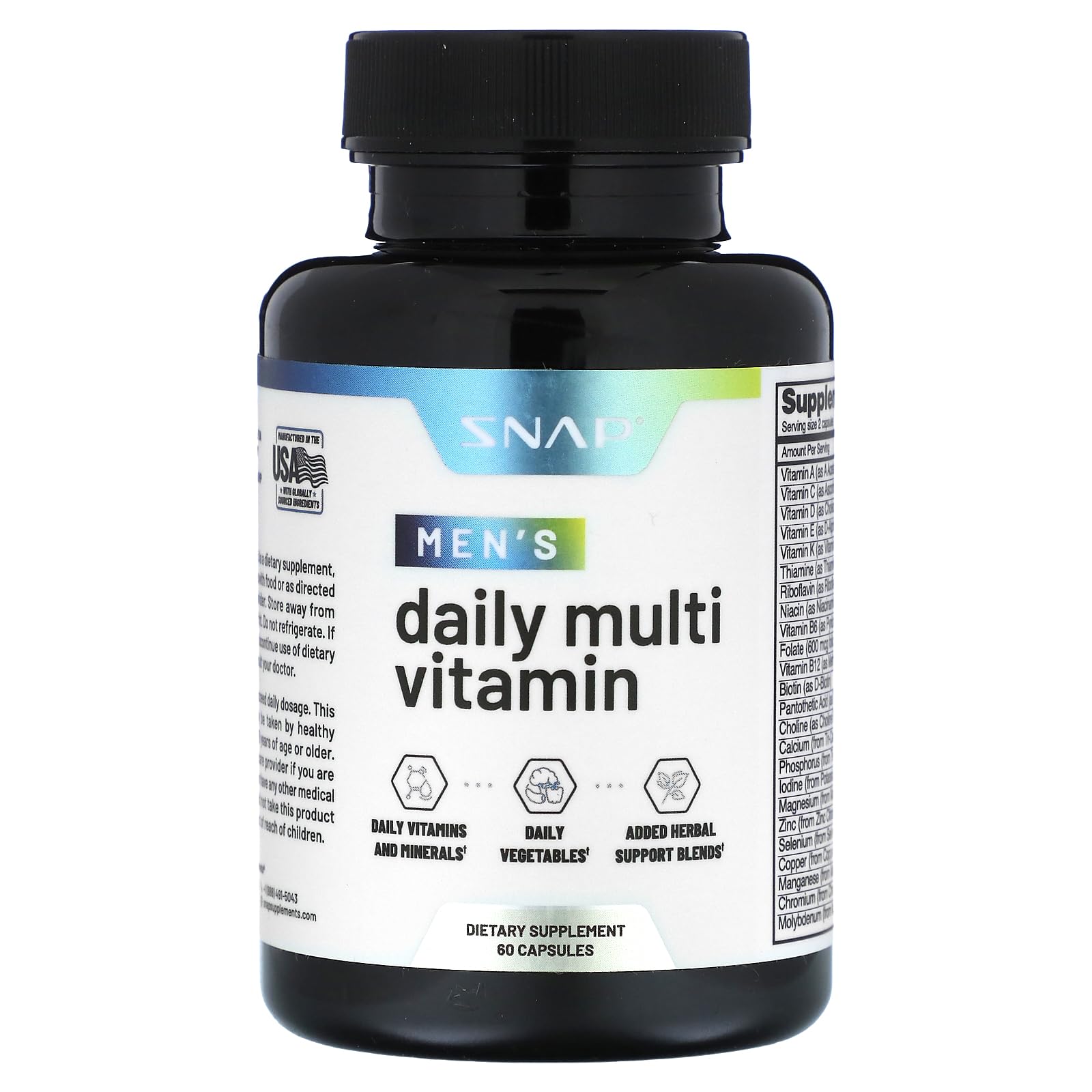 Snap Supplements Men's Multivitamins – Daily Vitamins & Minerals for Men (60 Capsules)