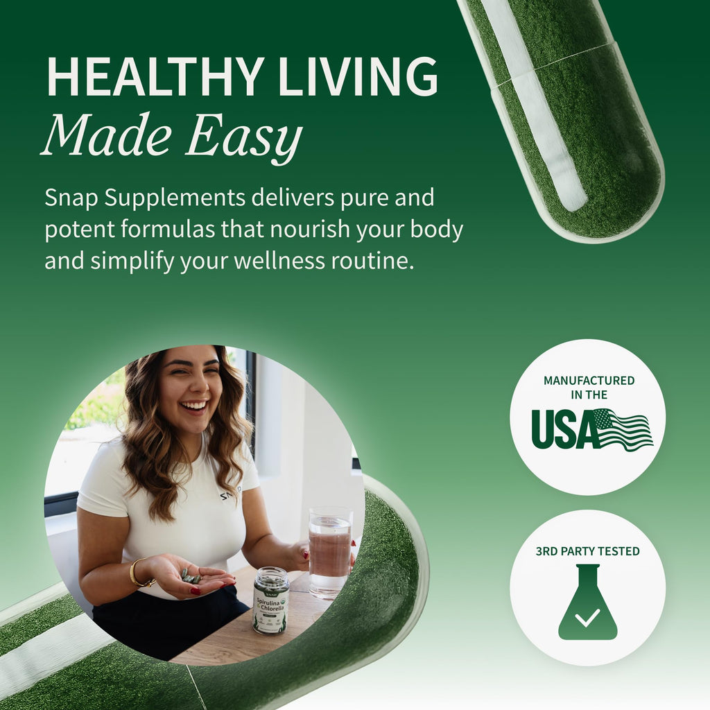 Snap Supplements Organic Spirulina & Chlorella - 120 Vegetarian Capsules