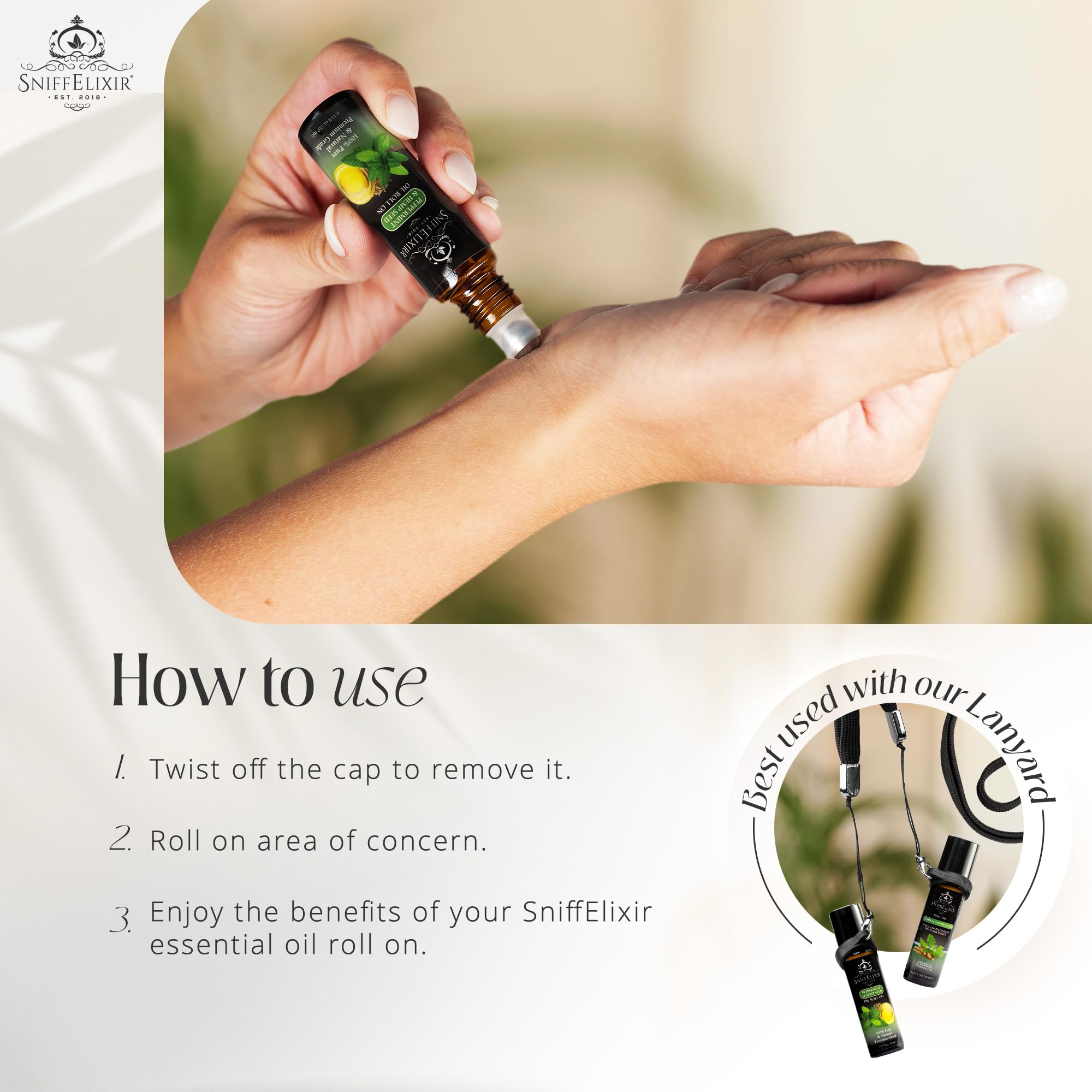 SniffElixir Peppermint Roll-On with Hemp Seed Oil – Headache & Migraine Relief
