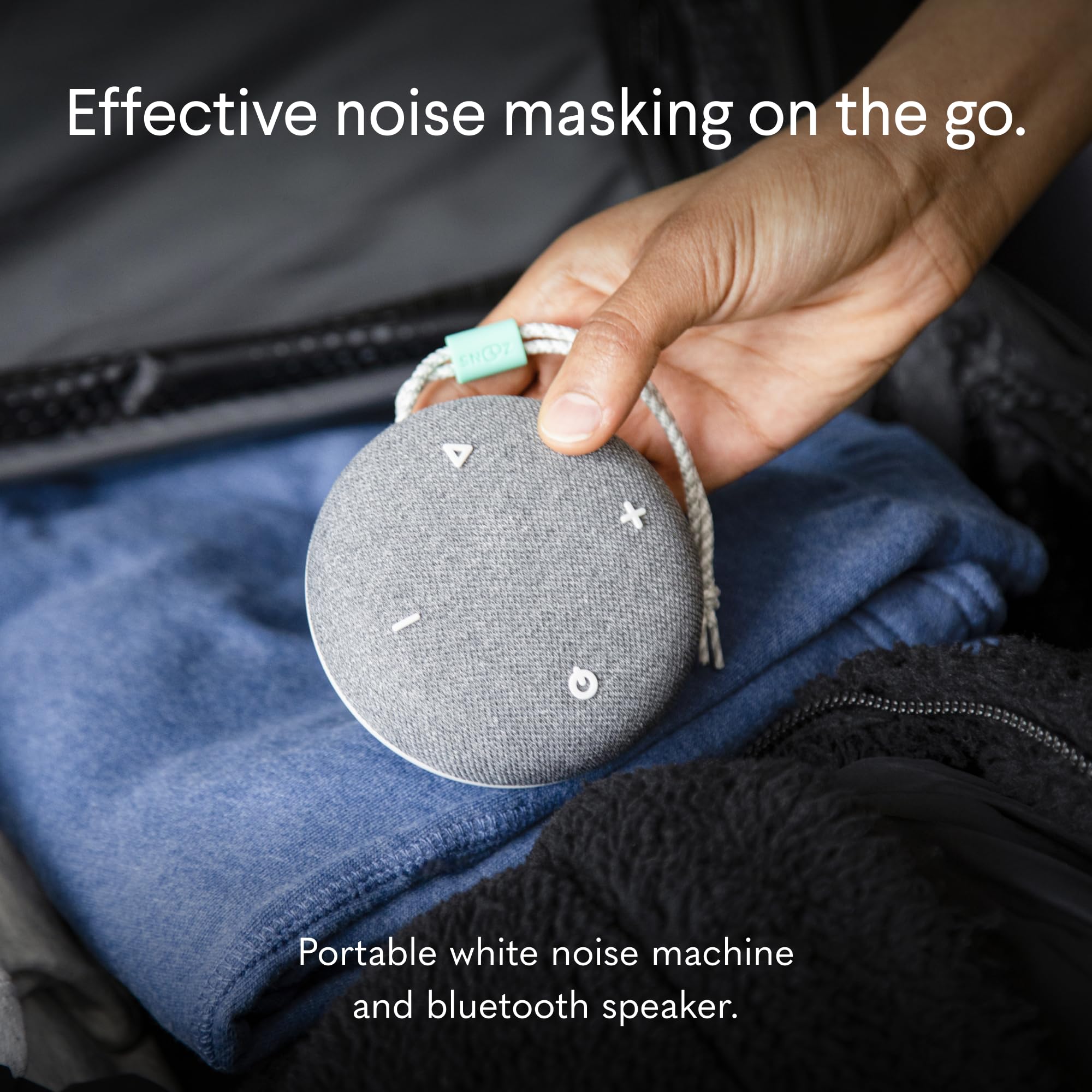 SNOOZ Go Portable Travel Sound Machine — 6 Sounds, Bluetooth Speaker, 20h Battery, Charcoal