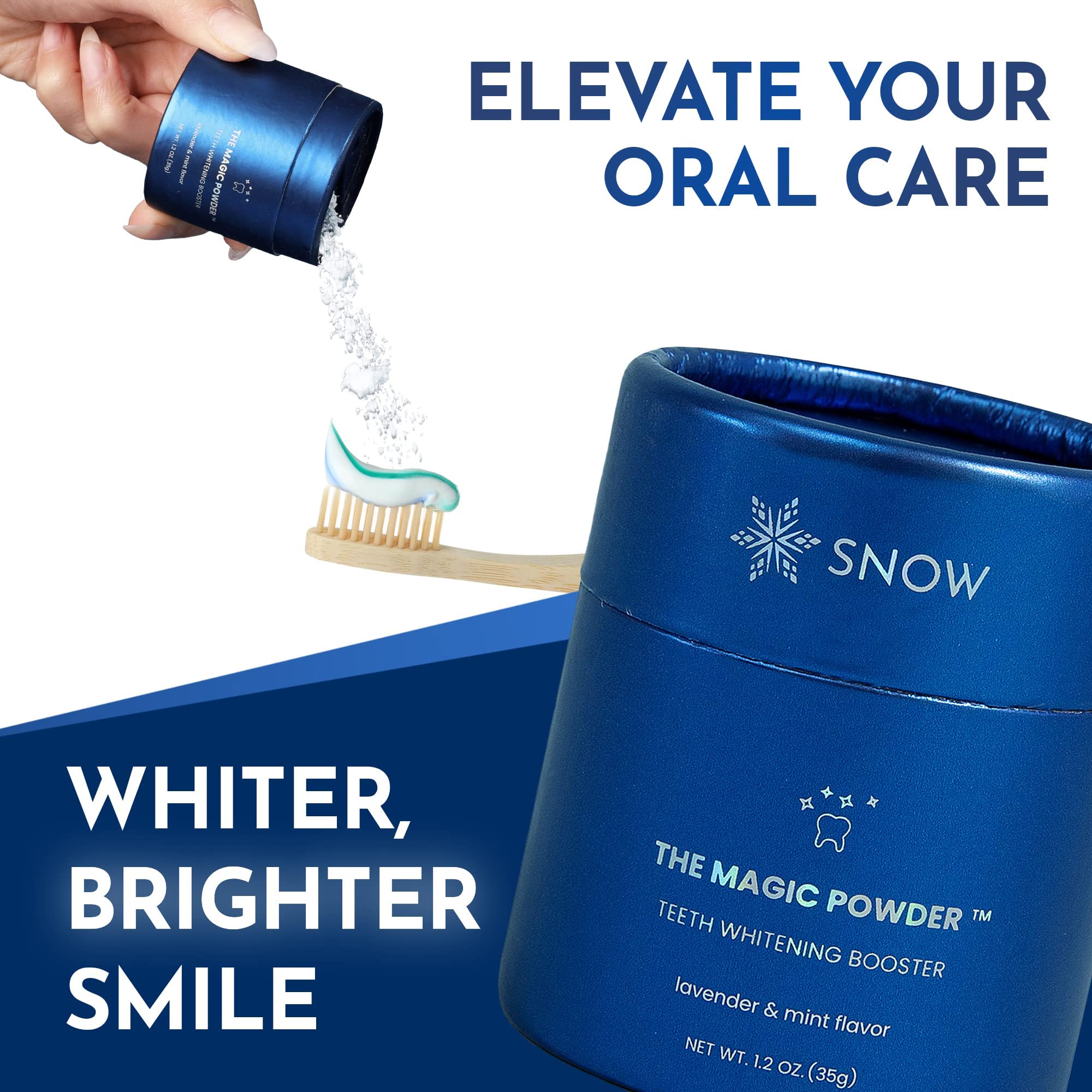 Snow Magic Teeth Whitening Powder with Hydroxyapatite – Lavender & Mint, 35g