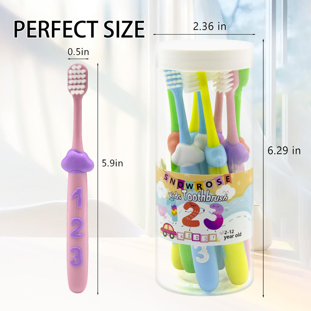 SNOWROSE 8 Pcs Kids Toothbrushes - Soft Bristles for 2–12 Years Old - Multicolor Baby Toothbrush Pack