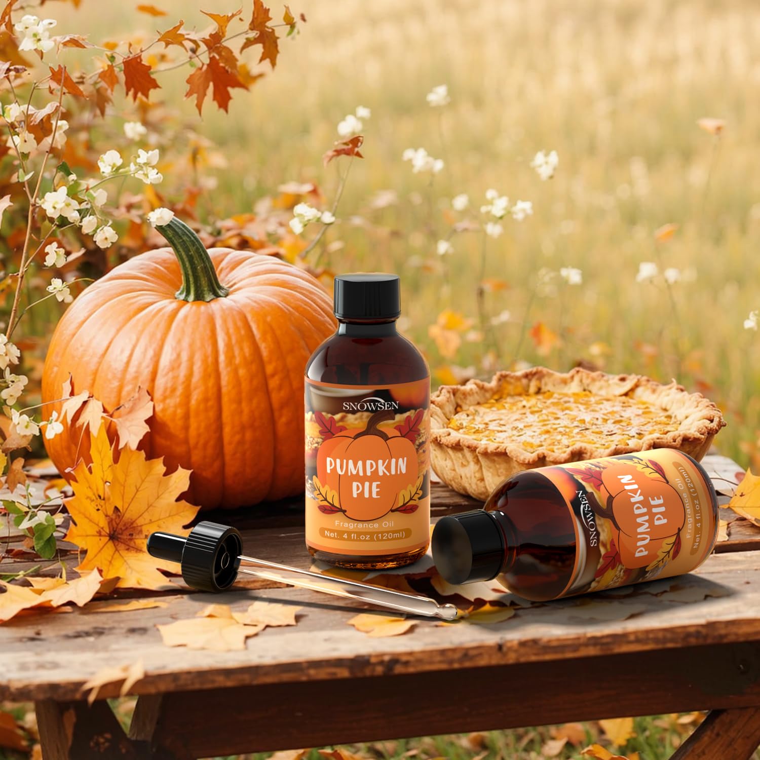 SNOWSEN Pumpkin Pie Fragrance Oil 120ml – Autumn Scent for Diffusers, Candles & Soaps, Premium Grade (4 FL OZ)