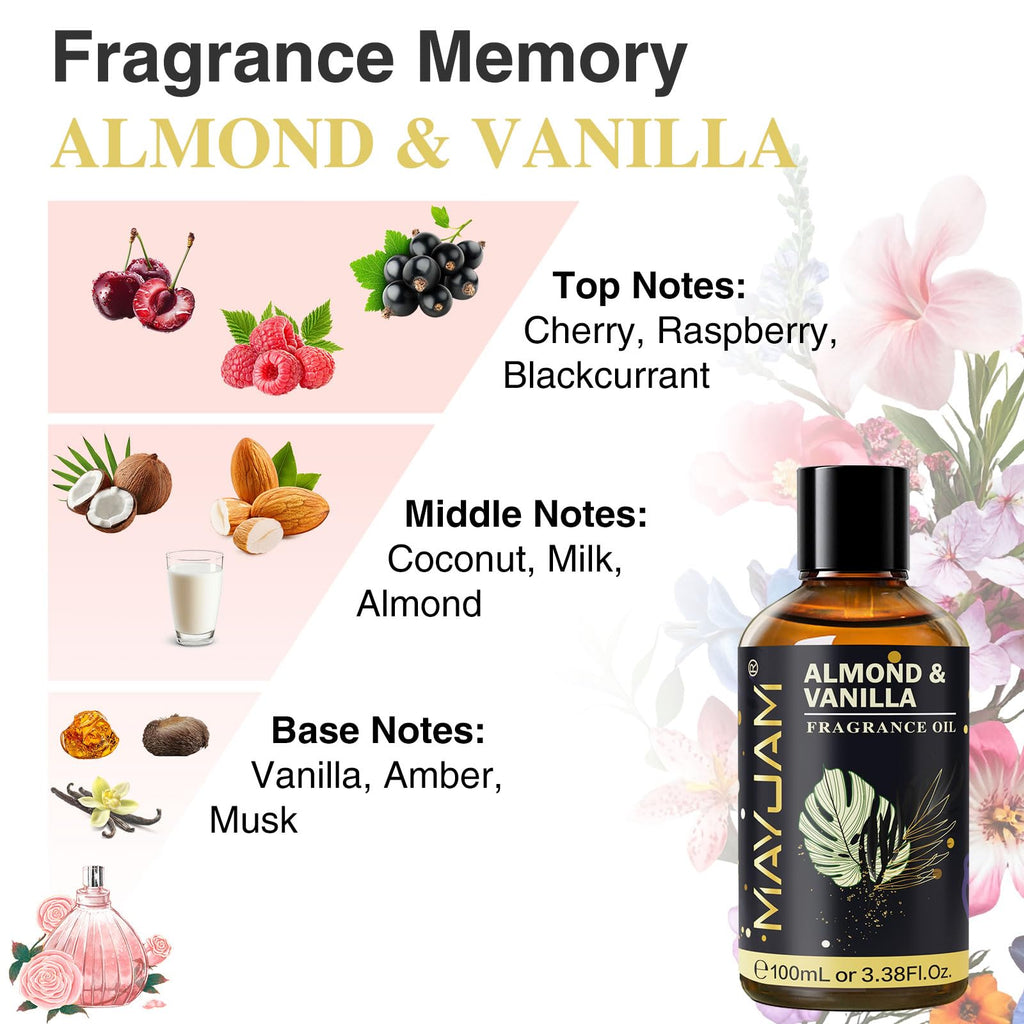 MAYJAM Almond & Vanilla Fragrance Oil - 100ml for Diffusers, Soap & Candles