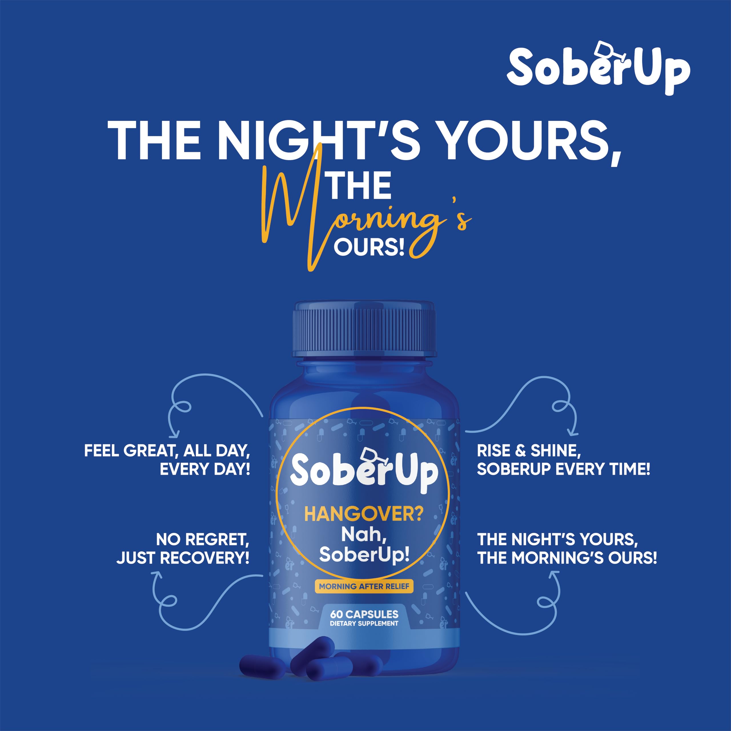 SoberUp Recovery Boost – Hydration, Electrolytes, Antioxidants | Vegan, 60 Count