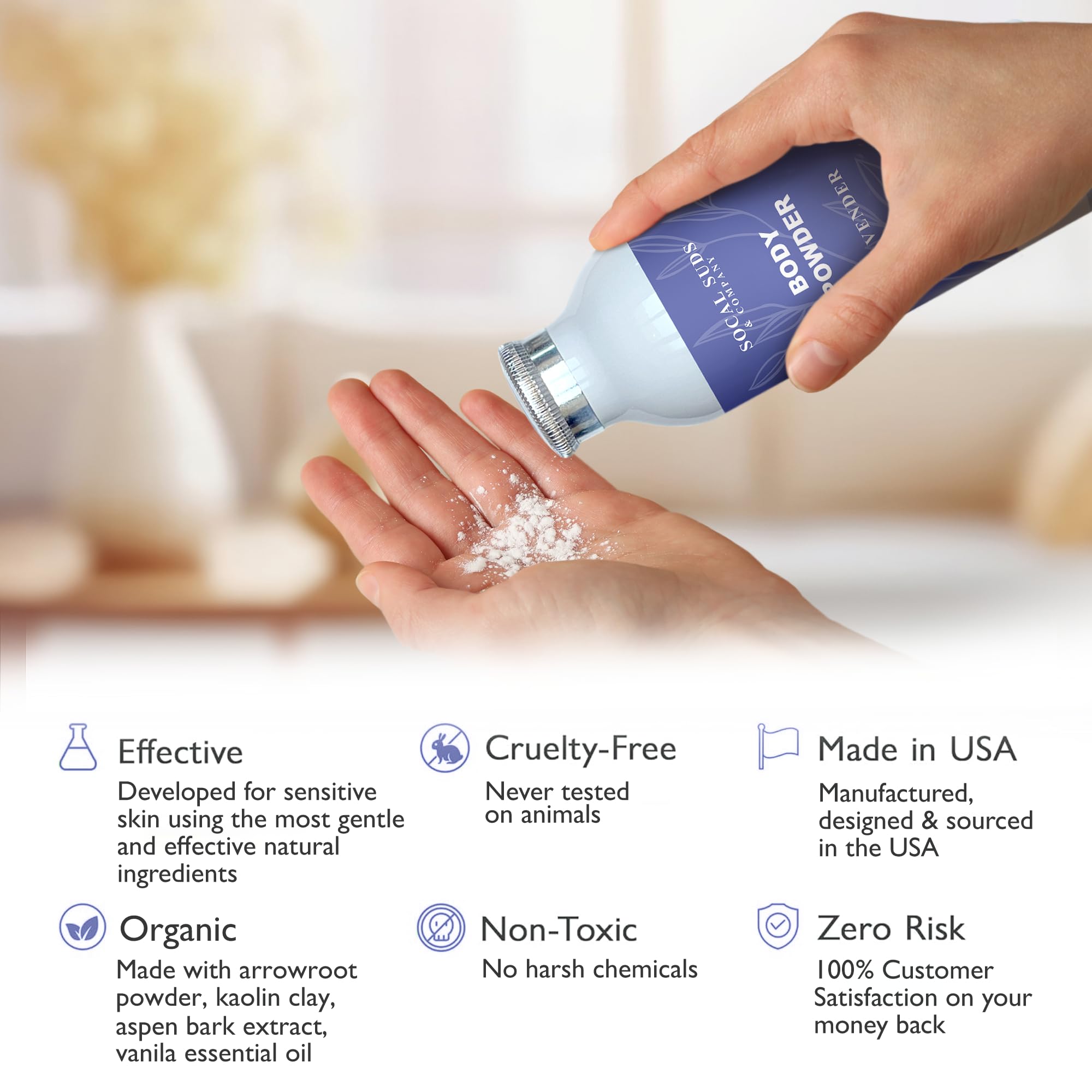 SoCal Suds & Company Lavender Talc-Free Body Powder — Arrowroot, Kaolin & Aspen Bark, 4oz, 1-Pack