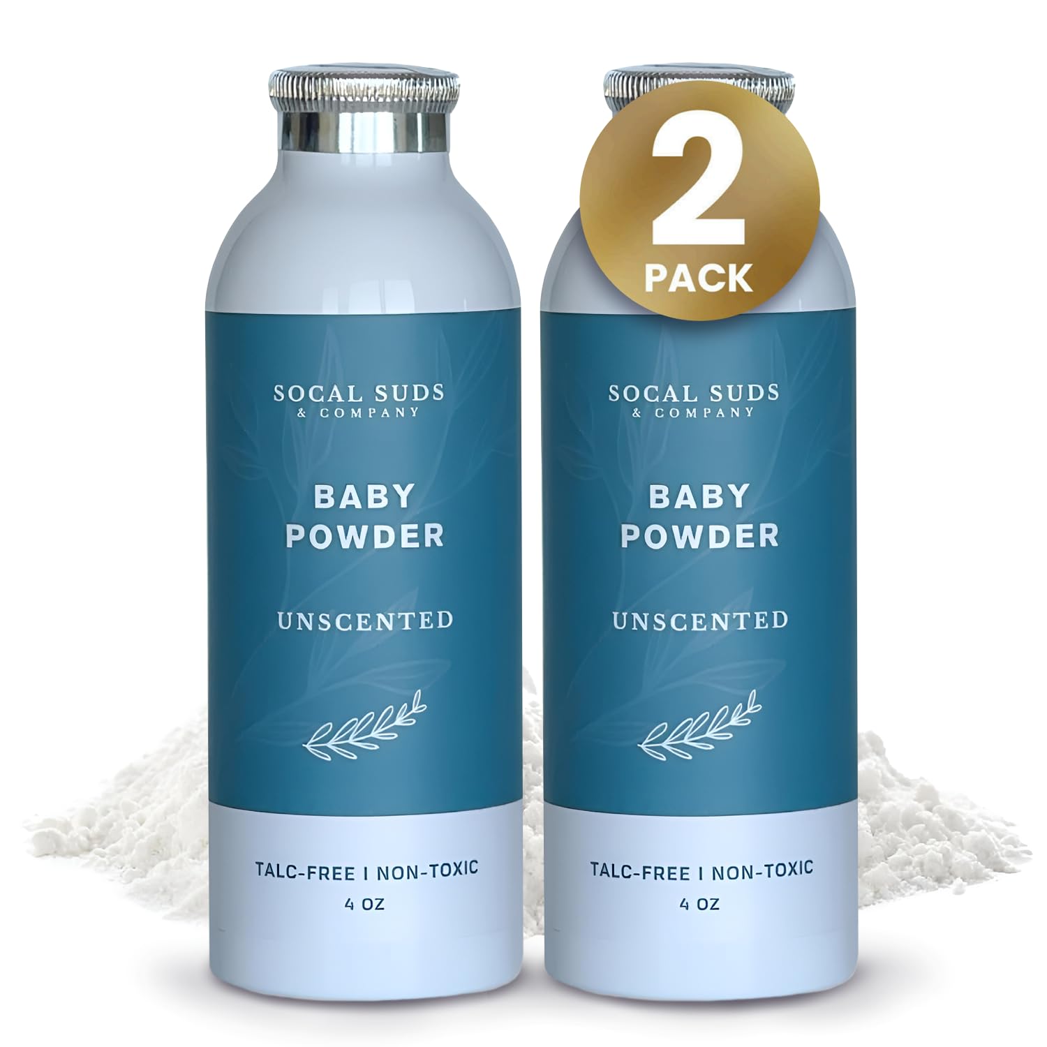 SoCal Suds and Company Natural Baby Powder - Talc-Free, Fragrance-Free, 4oz 2-Pack