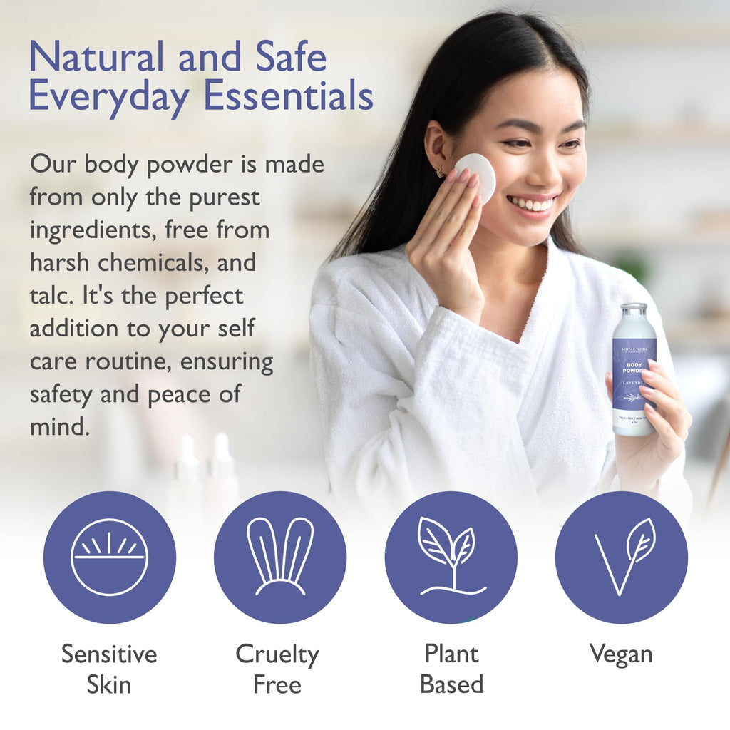 SoCal Suds & Company Lavender Talc-Free Body Powder — Arrowroot, Kaolin & Aspen Bark, 4oz, 1-Pack