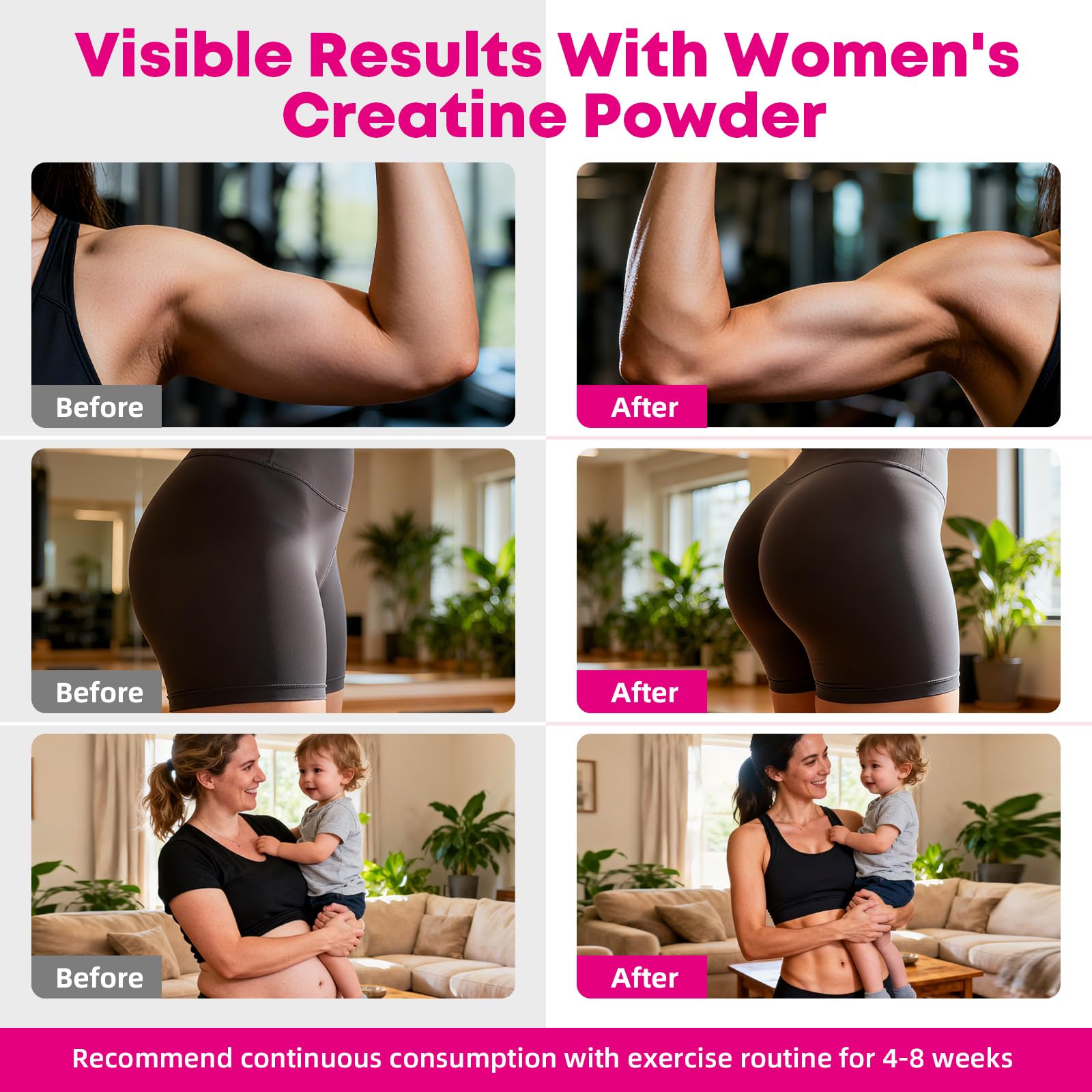 Women’s Creatine Powder Travel Packets – 30 Raspberry Packs | Creatine Monohydrate & Collagen