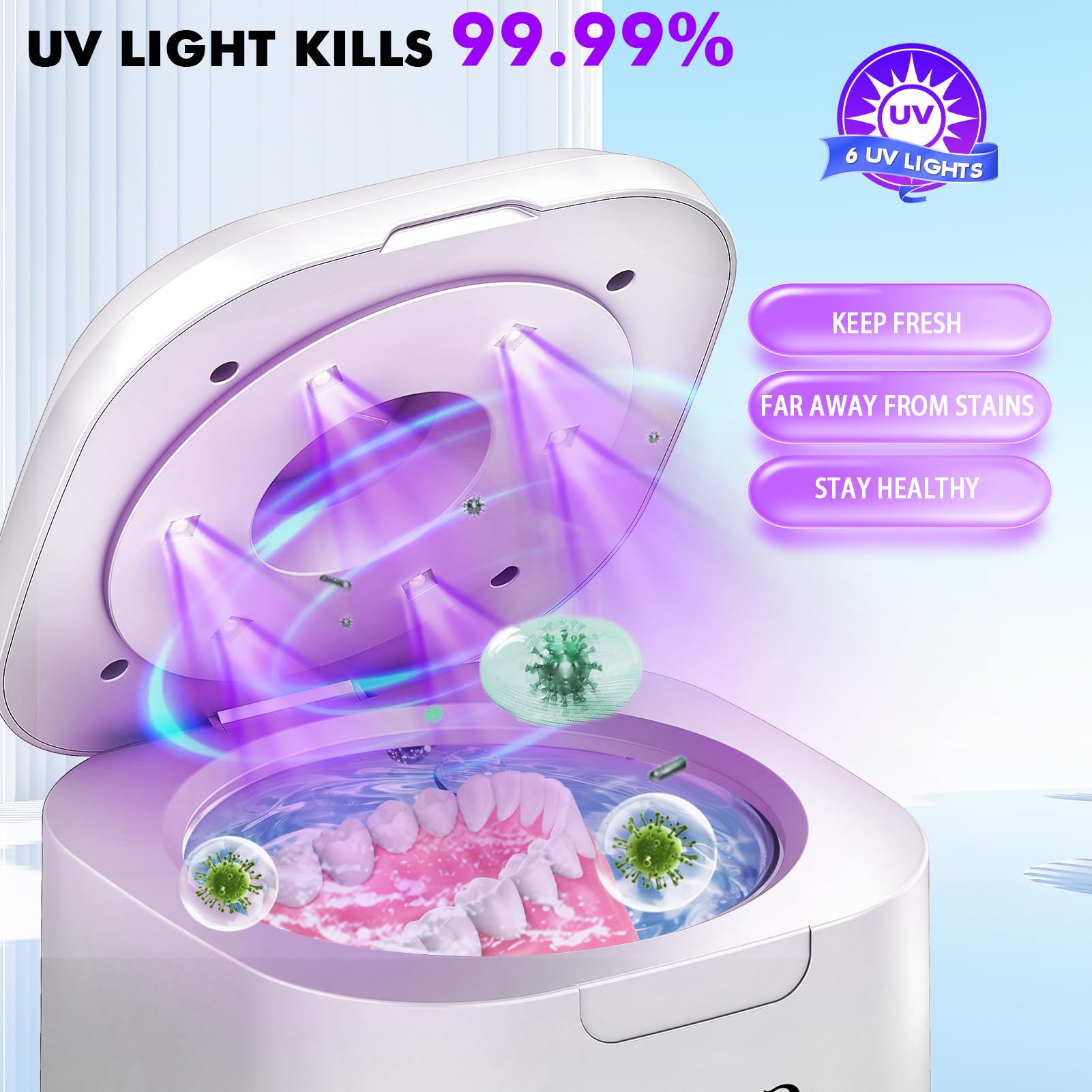 Soffiya 49kHz Dental Ultrasonic Retainer Cleaner – 350ml UV Cleaning for Dentures, Mouth Guards, Aligners & Braces