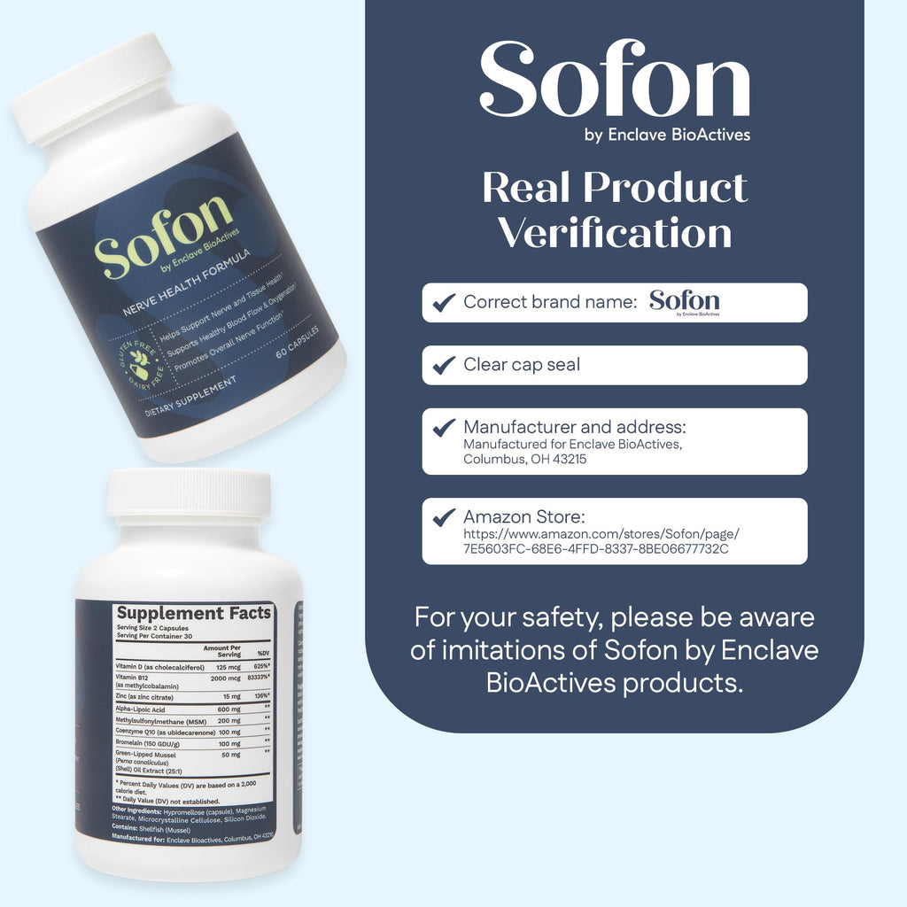 Sofon Nerve Support Supplement - 60 Caps | 30 Servings | Nerve Health & Circulation Support