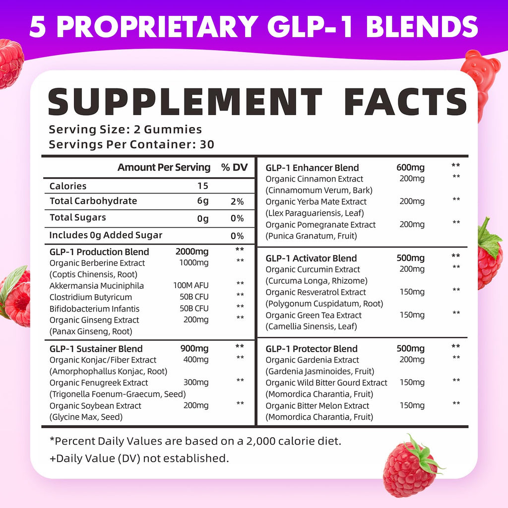 SoftBear GLP-1 Probiotic Gummies – Vegan, Sugar-Free, Gluten-Free (60 Count) | Berberine & Akkermansia for Gut & Immune Support
