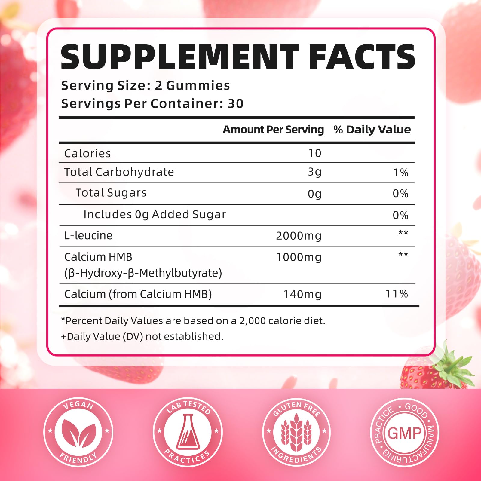 SoftBear HMB & Leucine Gummies – 3000mg HMB + Leucine for Muscle Growth & Recovery, Vegan, Gluten-Free, Non-GMO, Strawberry, 60 Count