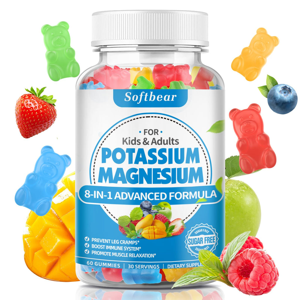 softbear Potassium Magnesium Gummies for Adults | Sugar-Free Vegan 60 Gummies