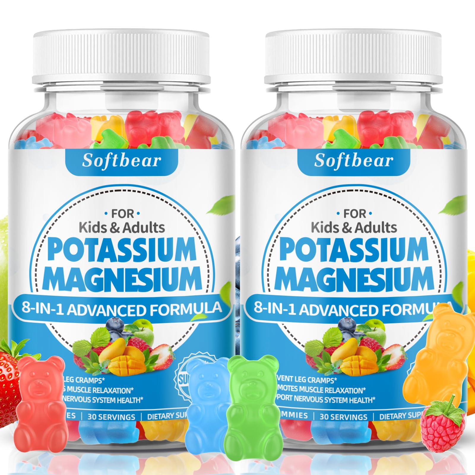 softbear Sugar Free Potassium Magnesium Gummies – 120 Count (Adults & Kids)